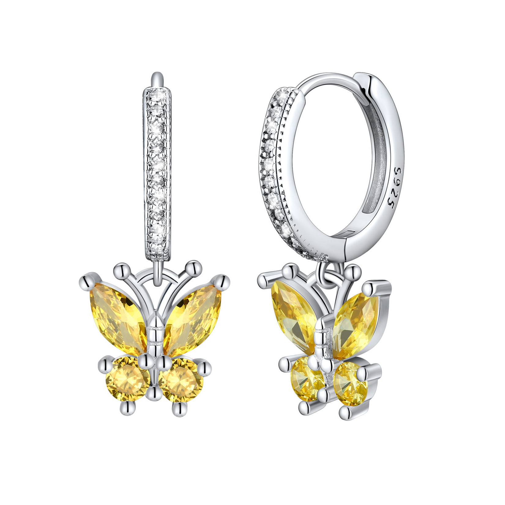Birthstone Butterfly Huggie Hoop Earrings in Topaz