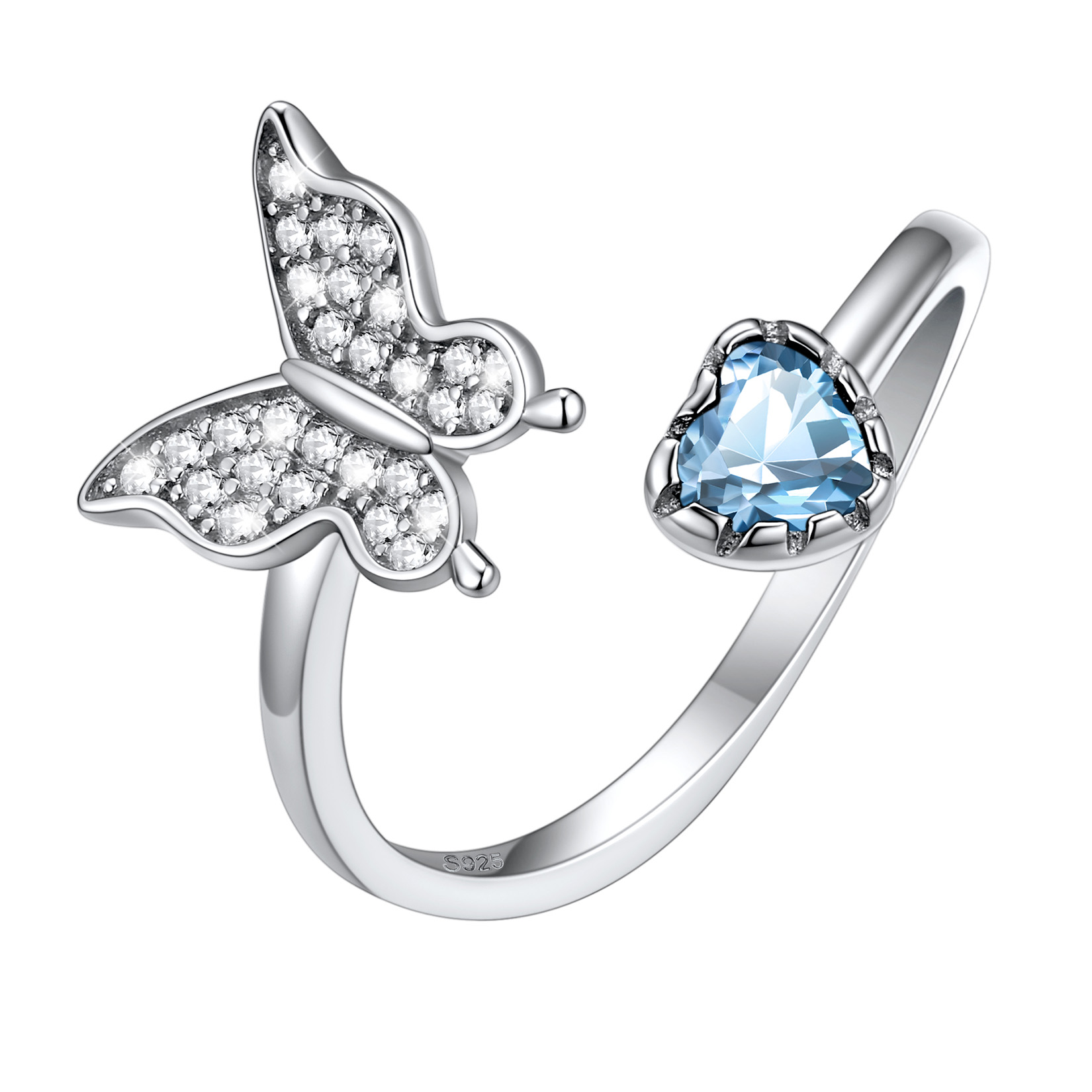 Birthstone Butterfly Ring in Aquamarine