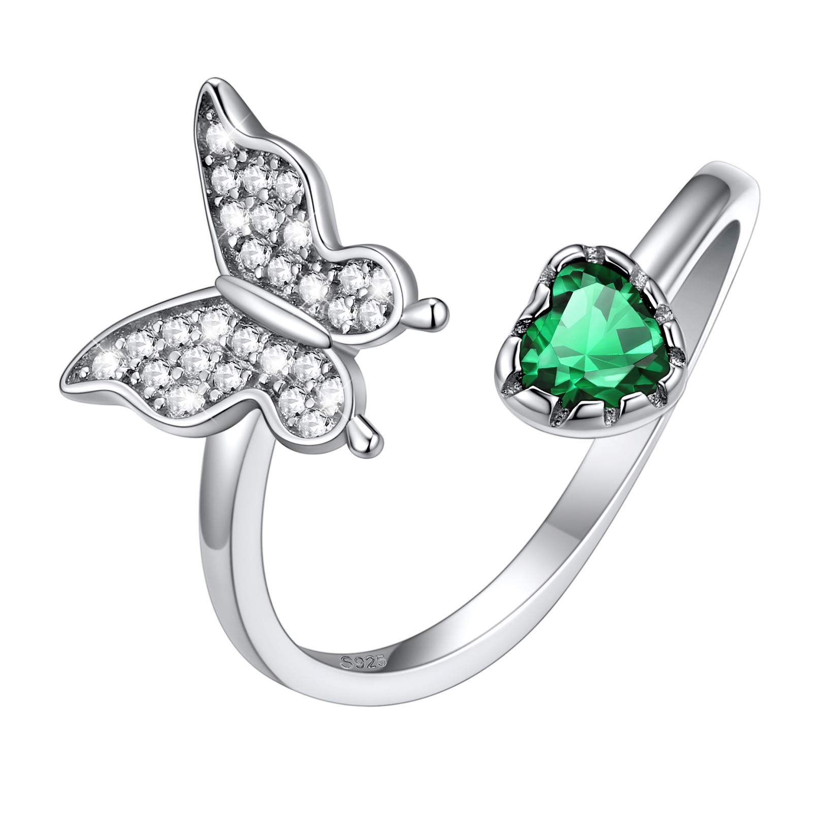 Birthstone Butterfly Ring in Emerald