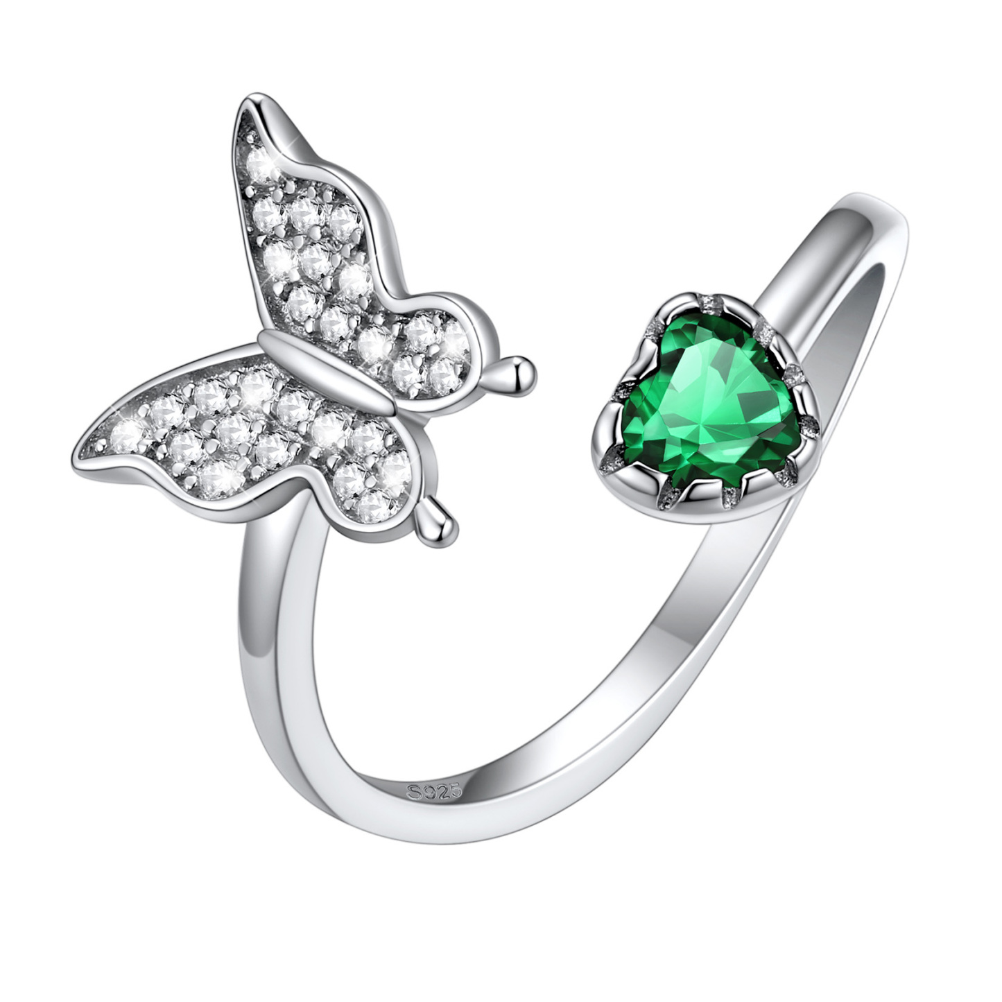 Birthstone Butterfly Ring in Emerald