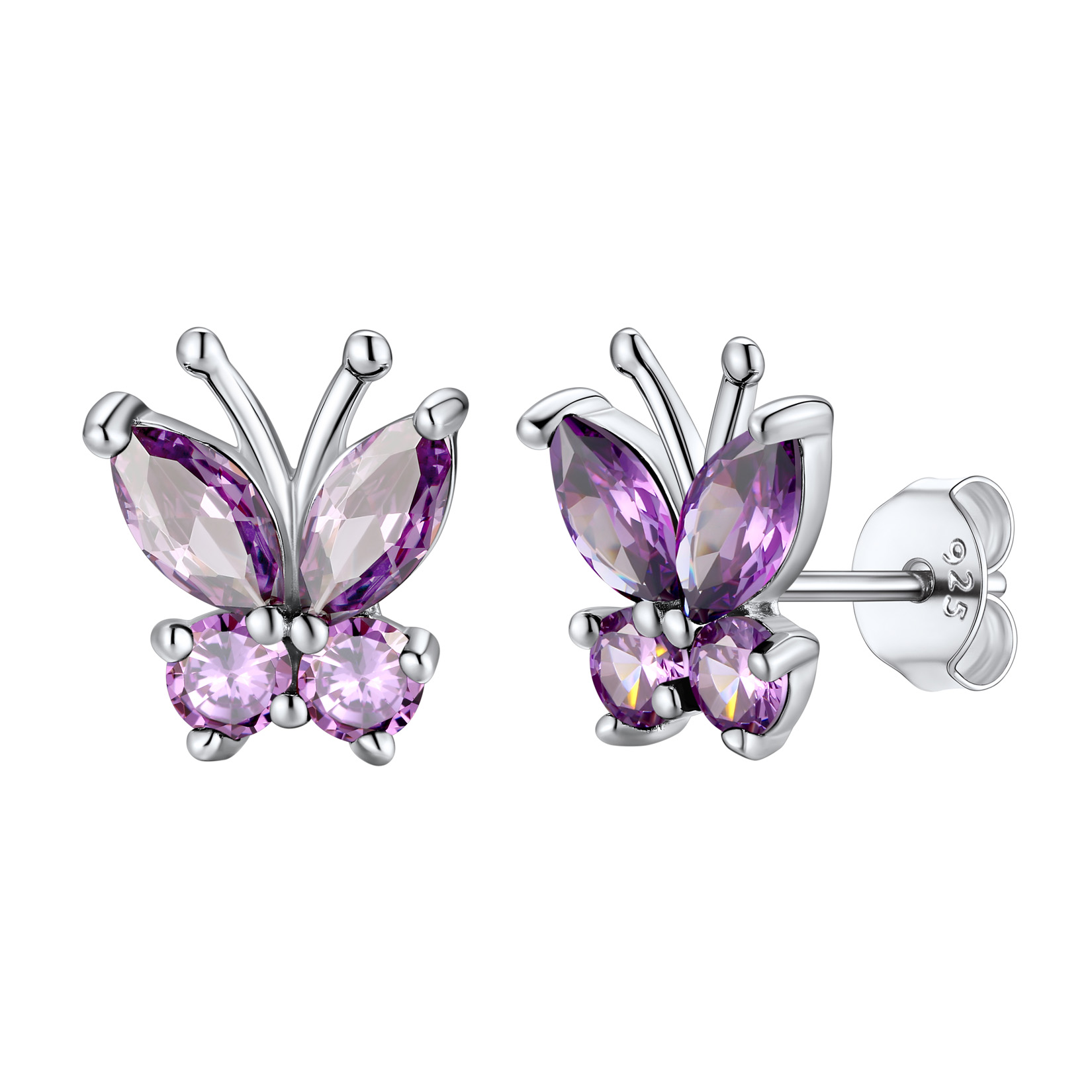 Birthstone Butterfly Stud Earrings in Alexandrite