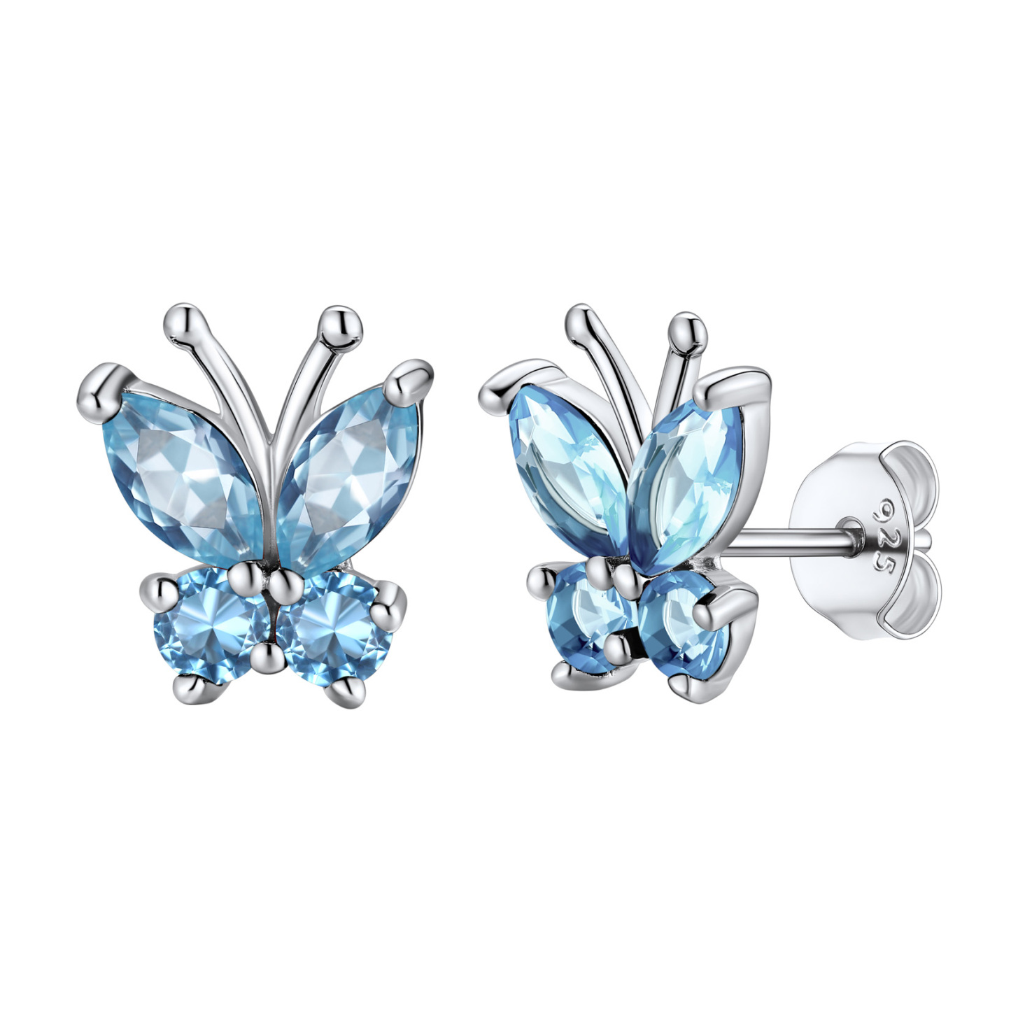 Birthstone Butterfly Stud Earrings in Aquamarine