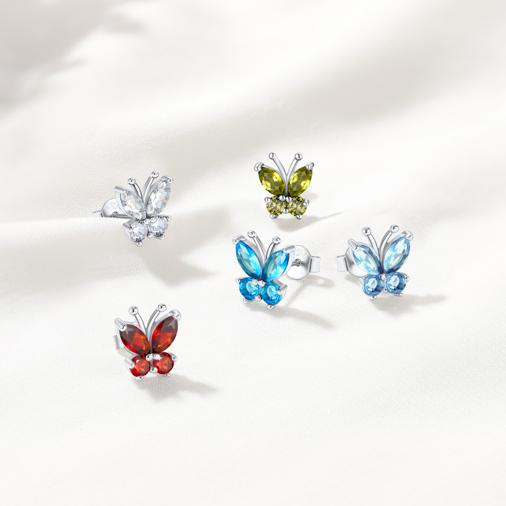 Birthstone Butterfly Stud Earrings in Different Month Colors-02