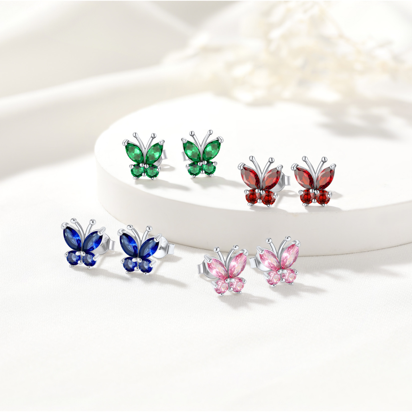 Birthstone Butterfly Stud Earrings in Different Month Colors-01