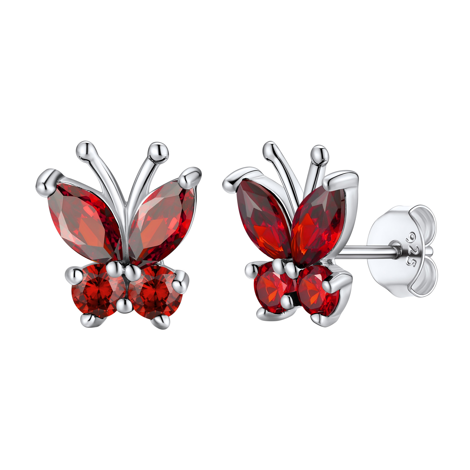 Birthstone Butterfly Stud Earrings in Garnet