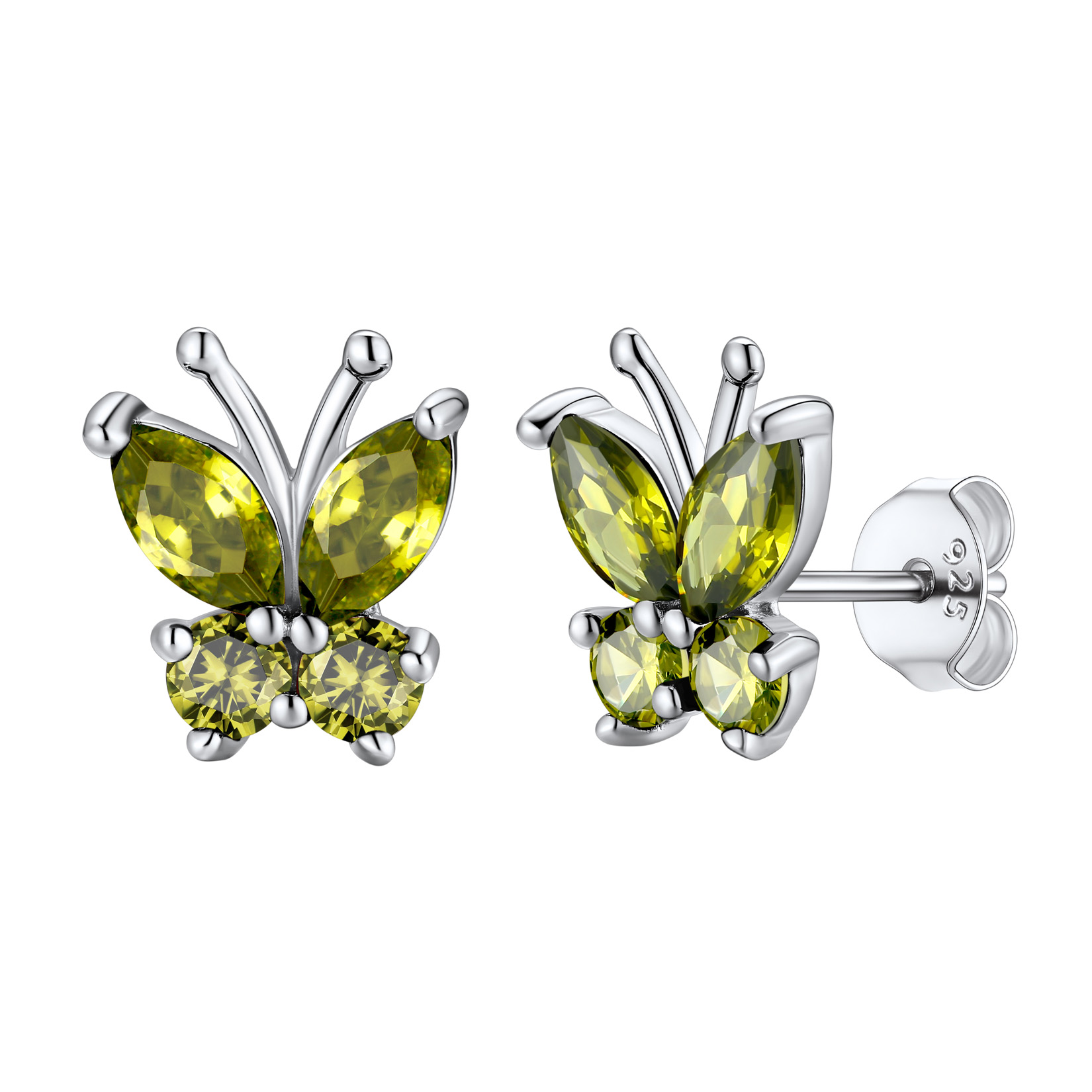 Birthstone Butterfly Stud Earrings in Peridot