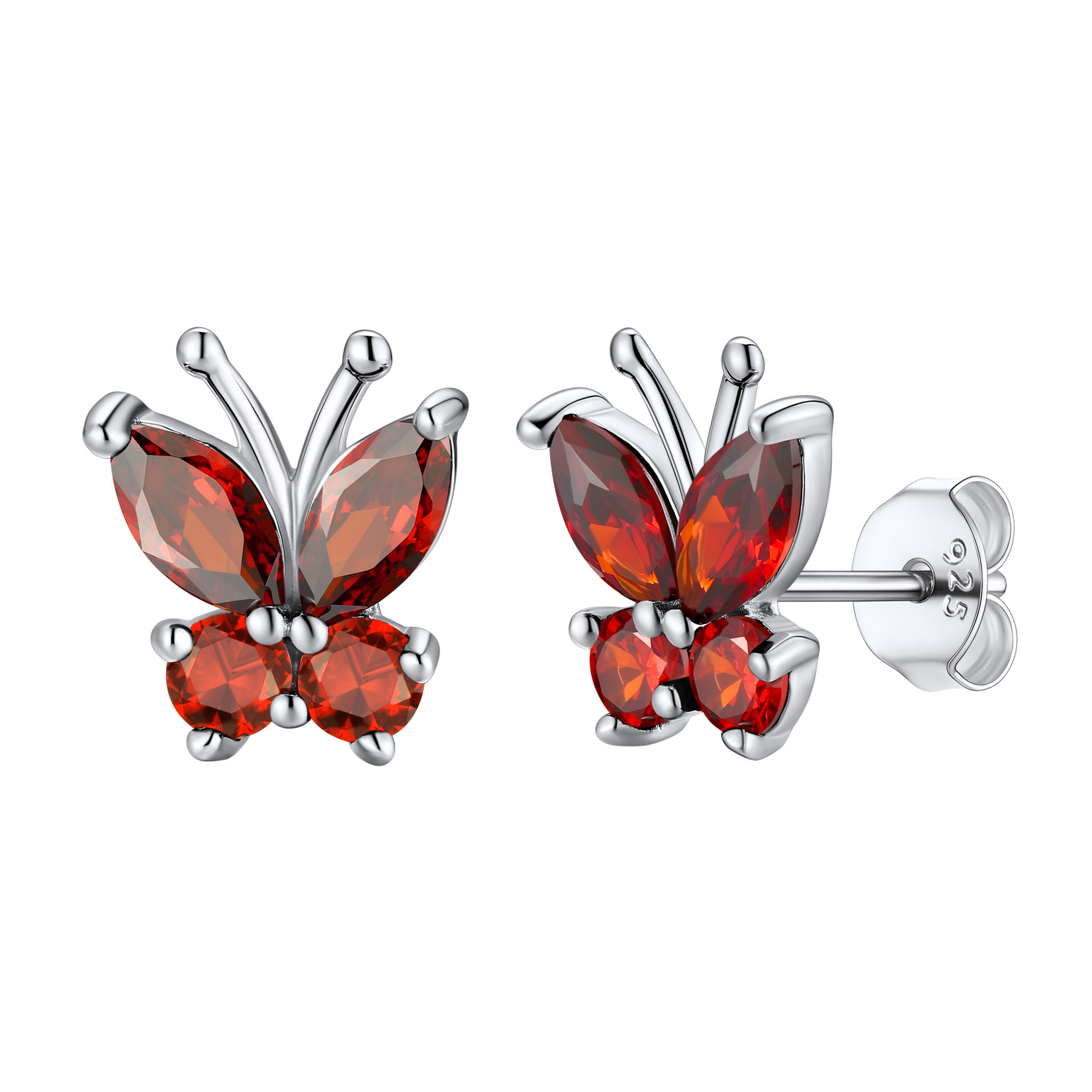 Birthstone Butterfly Stud Earrings in Ruby