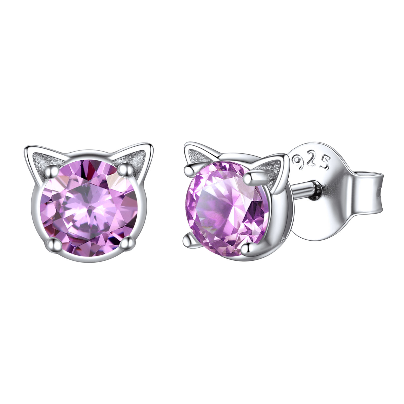 Birthstone Cute Cat Stud Earrings in Alexandrite