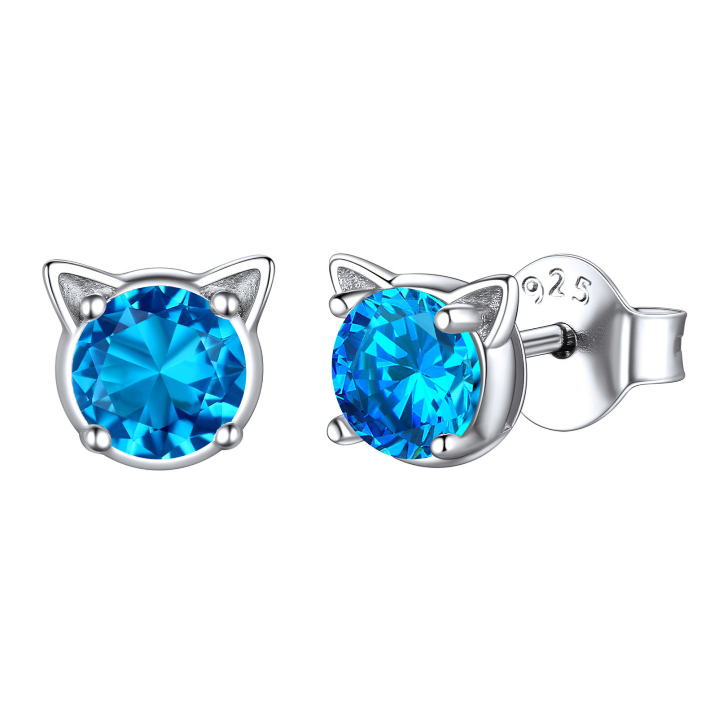 Birthstone Cute Cat Stud Earrings in Tanzanite