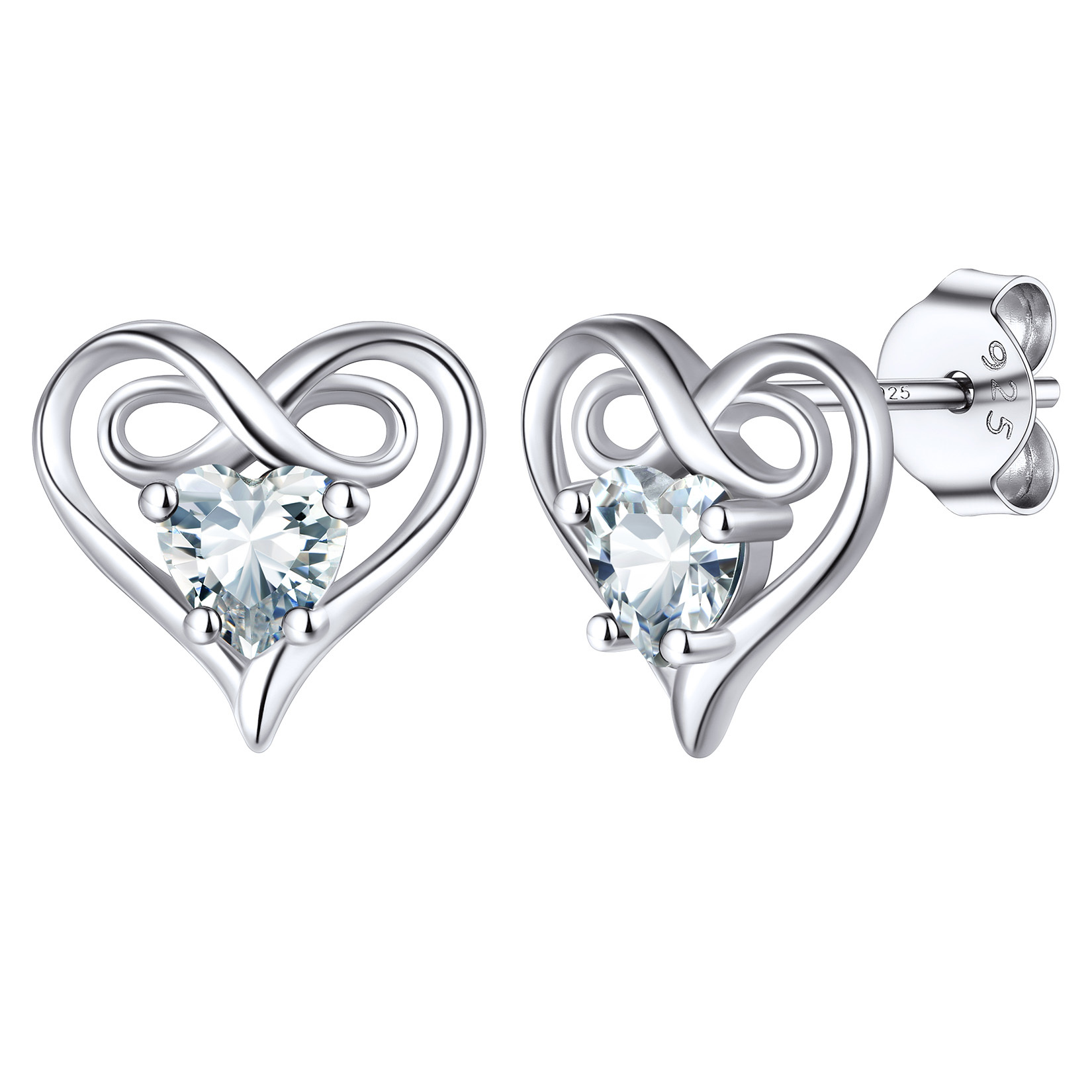 Birthstone Infinity Heart Stud Earrings in Diamond