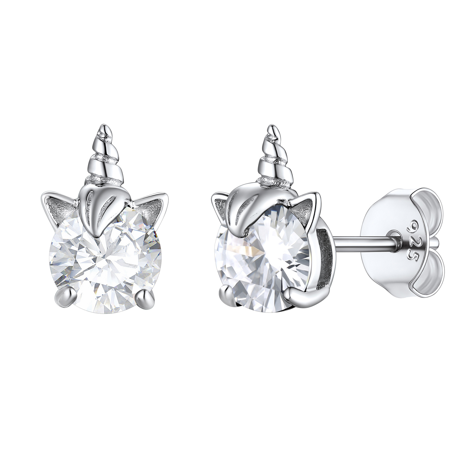 Birthstone Unicorn Stud Earrings in Diamond