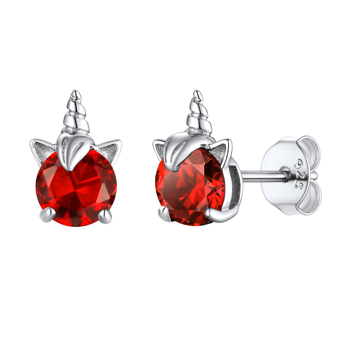 Birthstone Unicorn Stud Earrings in Ruby