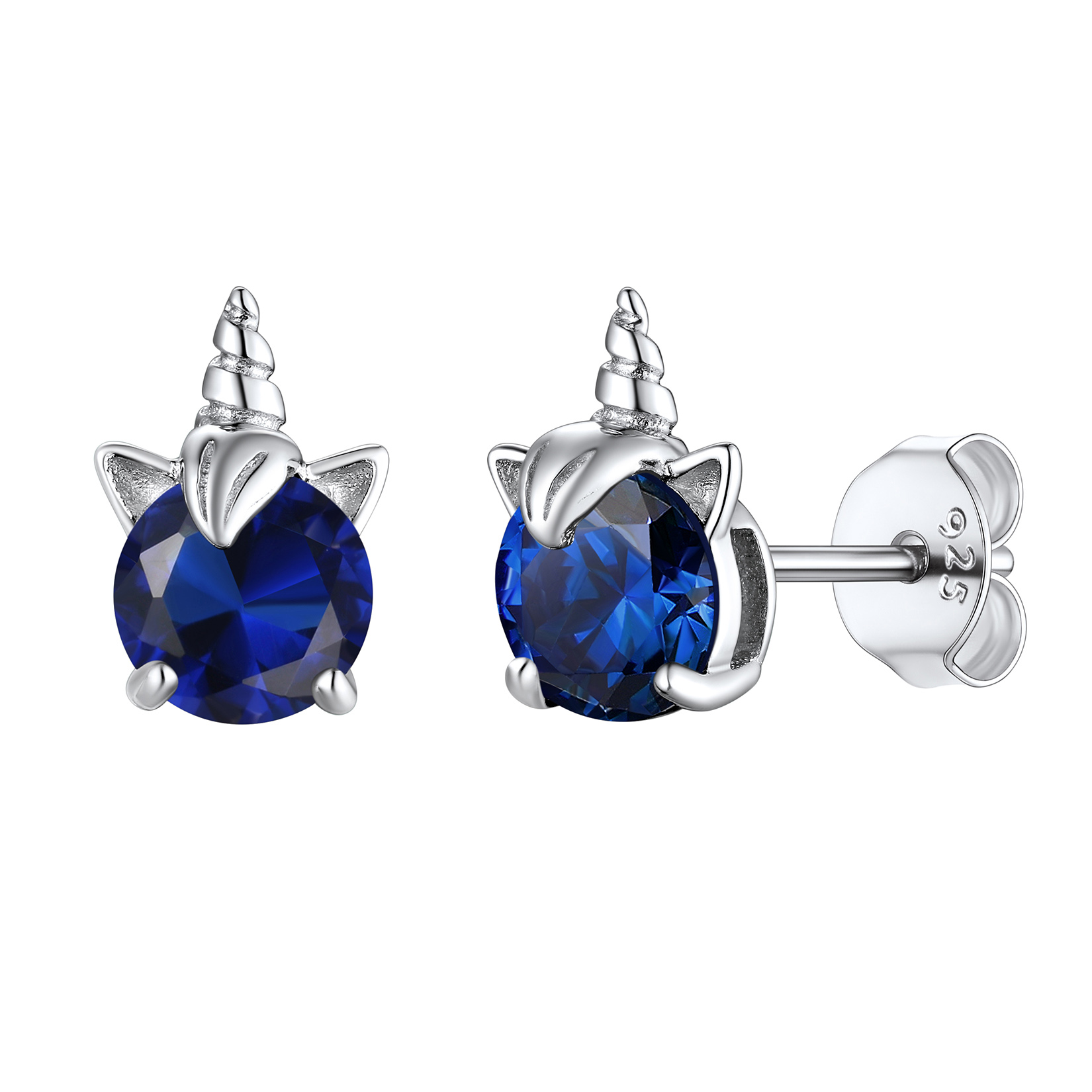 Birthstone Unicorn Stud Earrings in Sapphire