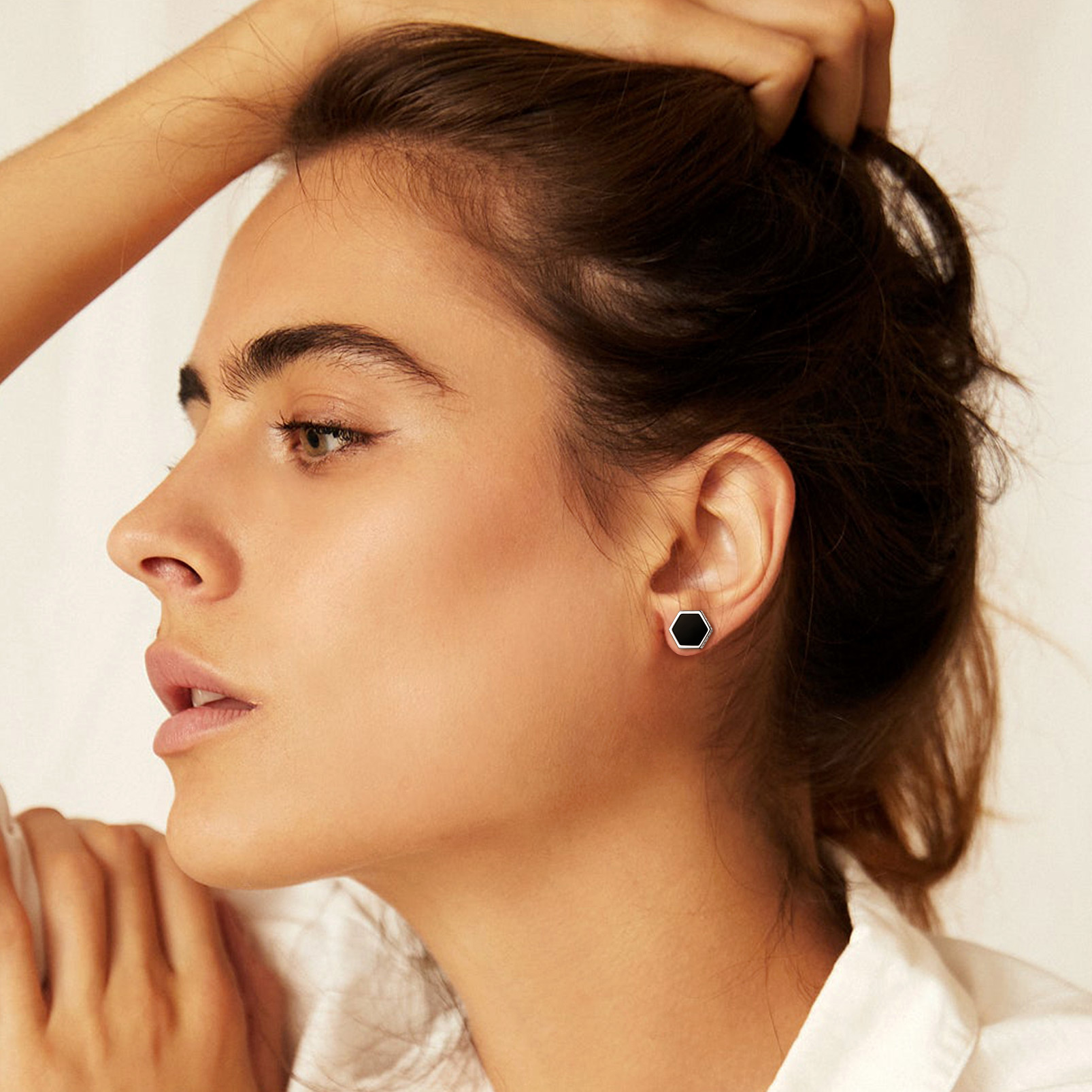 Black Onyx Hexagon Viking Rune Stud Earrings for Women-02