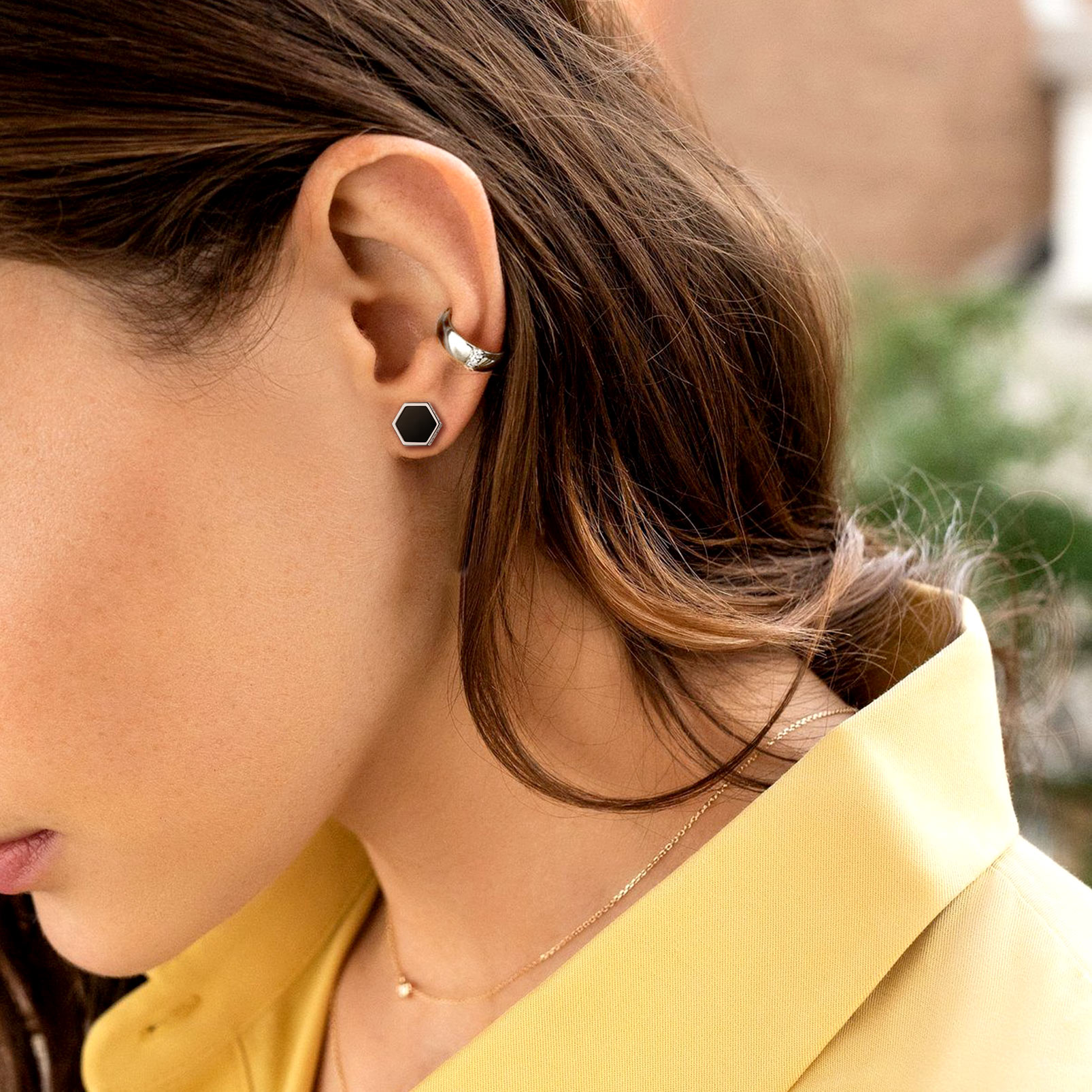 Black Onyx Hexagon Viking Rune Stud Earrings for Women-03