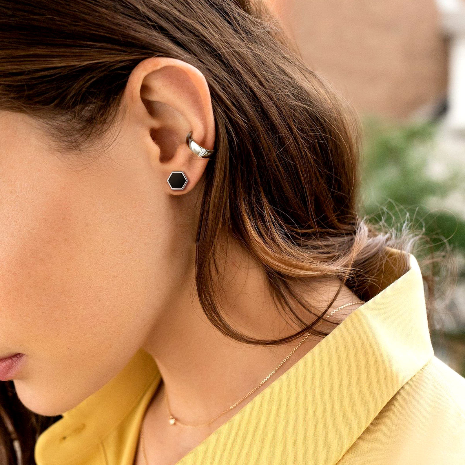 Black Onyx Hexagon Viking Rune Stud Earrings for Women-03