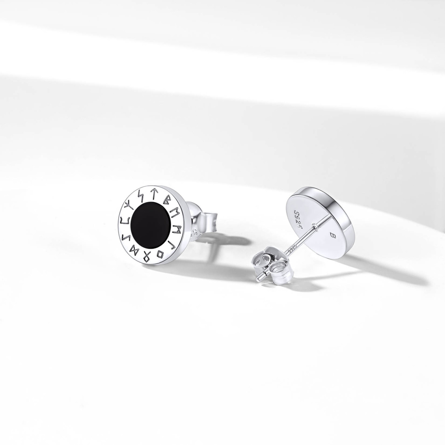Black Onyx Viking Rune Stud Earrings, Sterling Silver-03