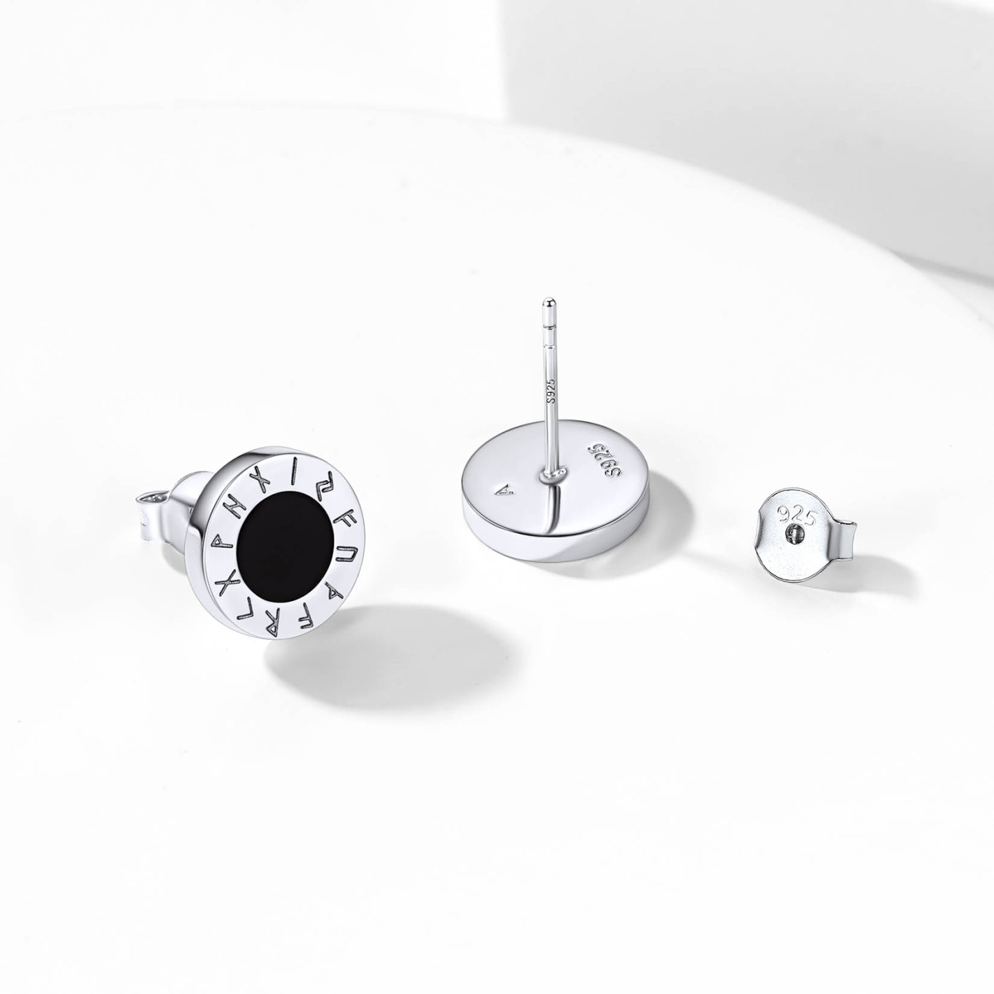 Black Onyx Viking Rune Stud Earrings, Sterling Silver-04