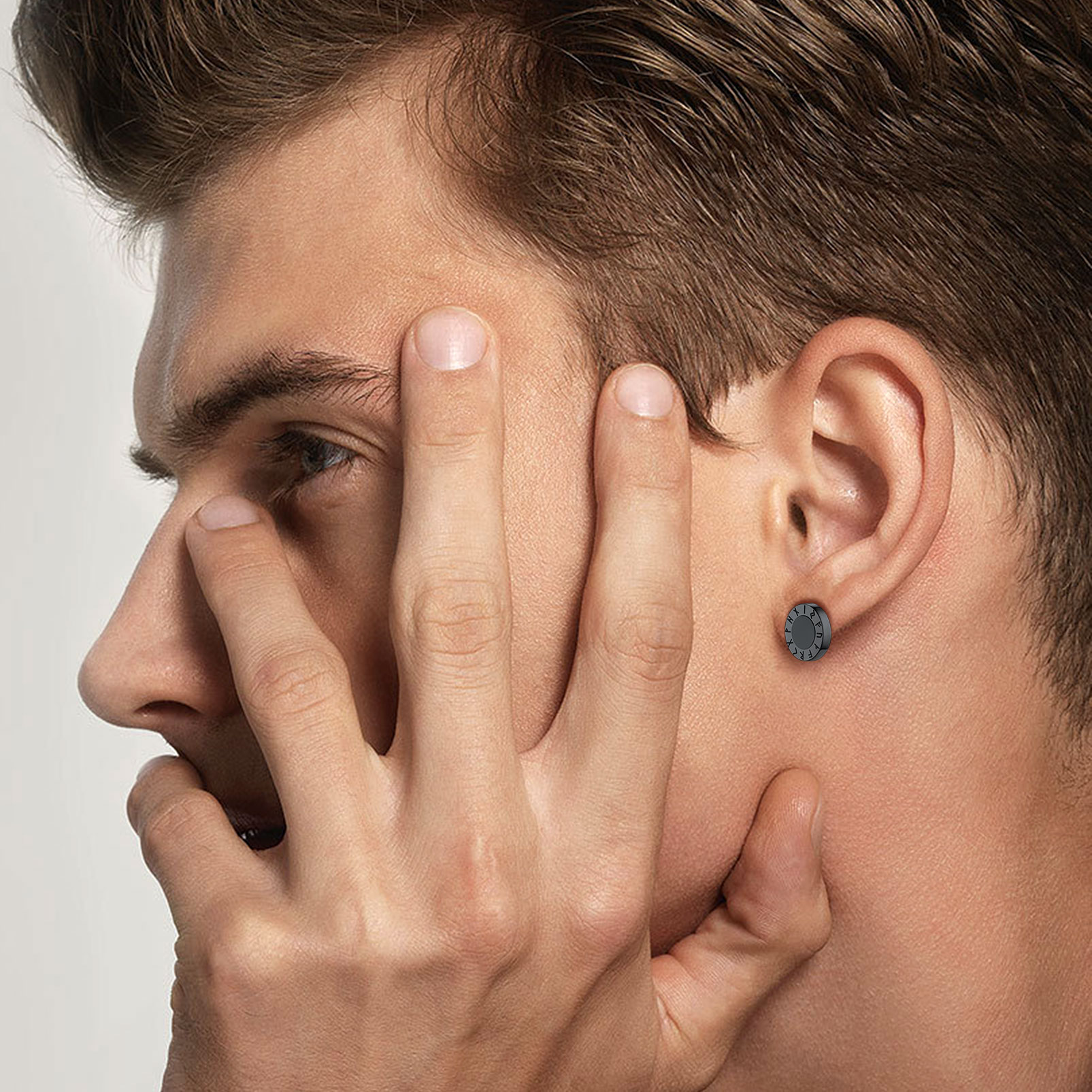 Black Onyx Viking Rune Stud Earrings for Men-01