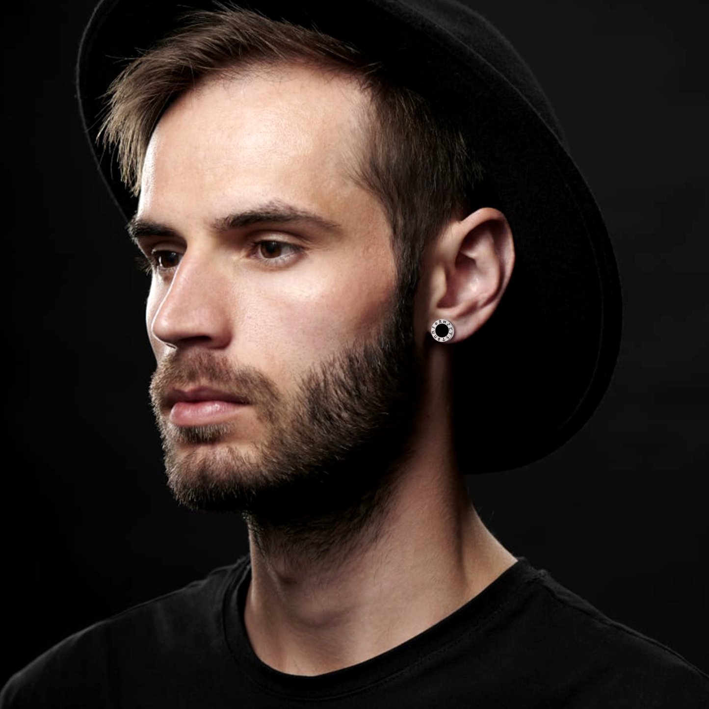 Black Onyx Viking Rune Stud Earrings for Men-02