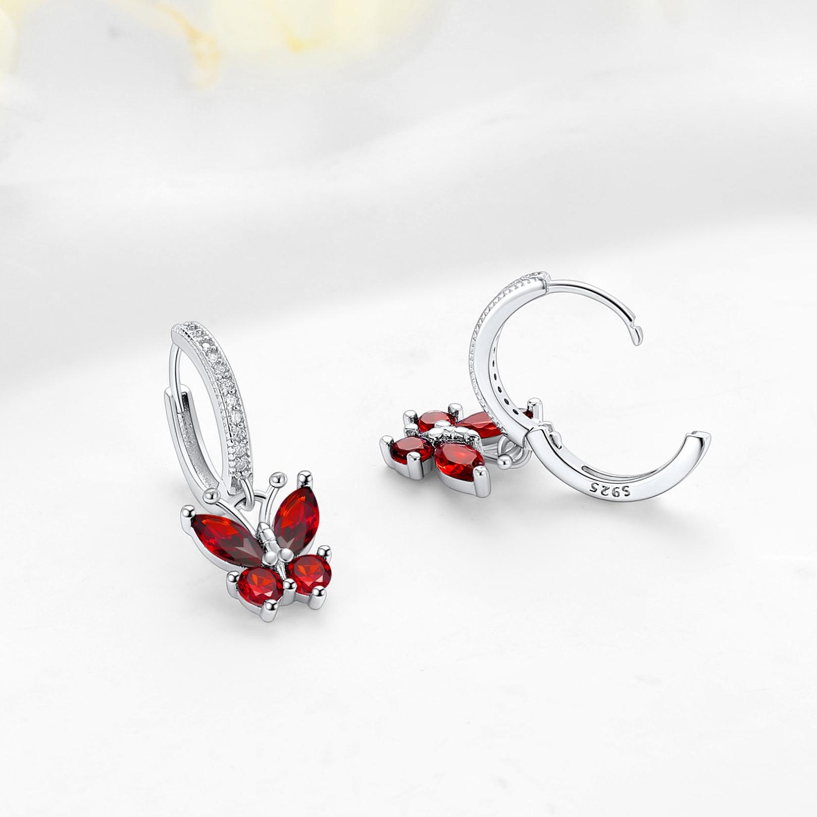 Butterfly Huggie Hoop Earrings, Birthstone-02
