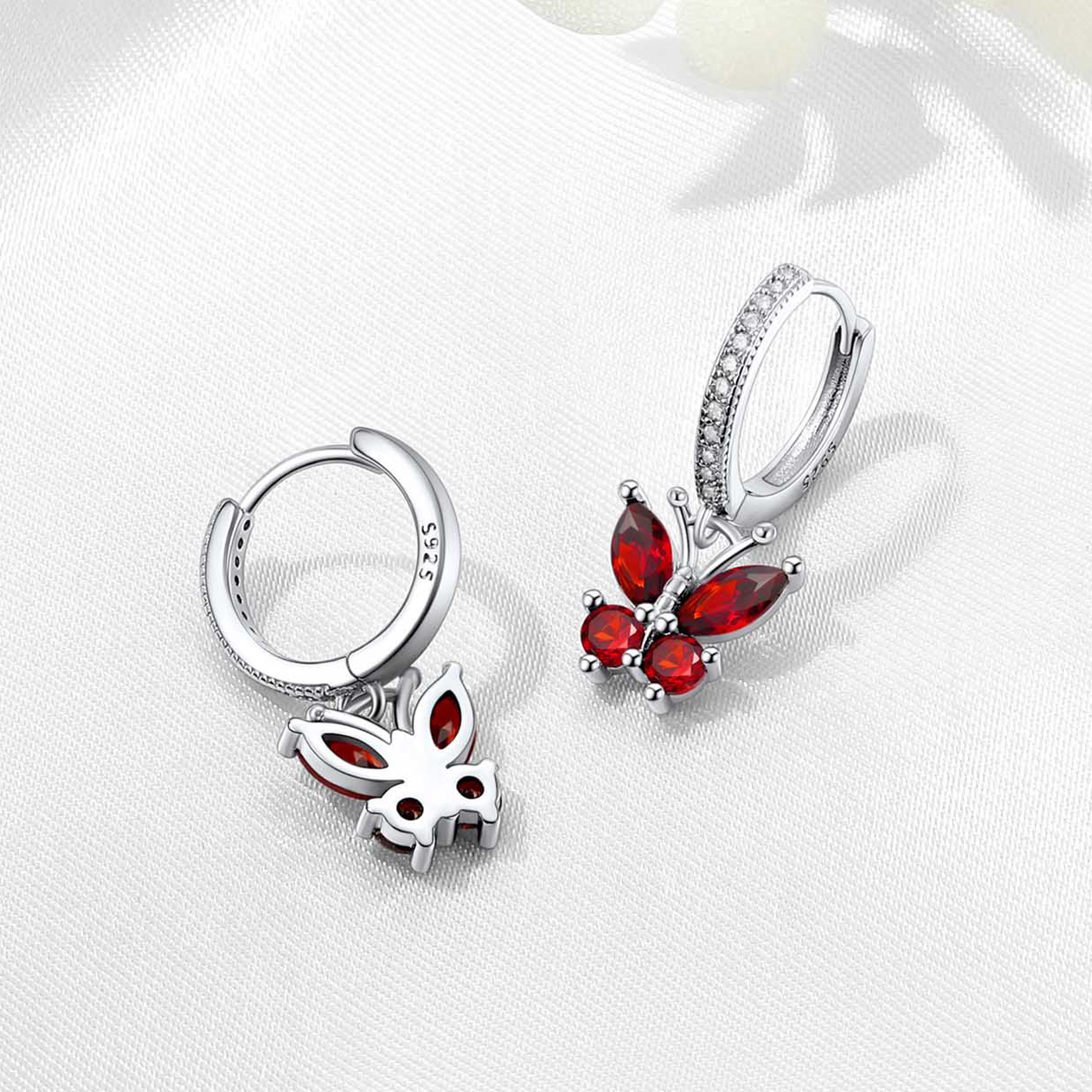 Butterfly Huggie Hoop Earrings, Birthstone-03