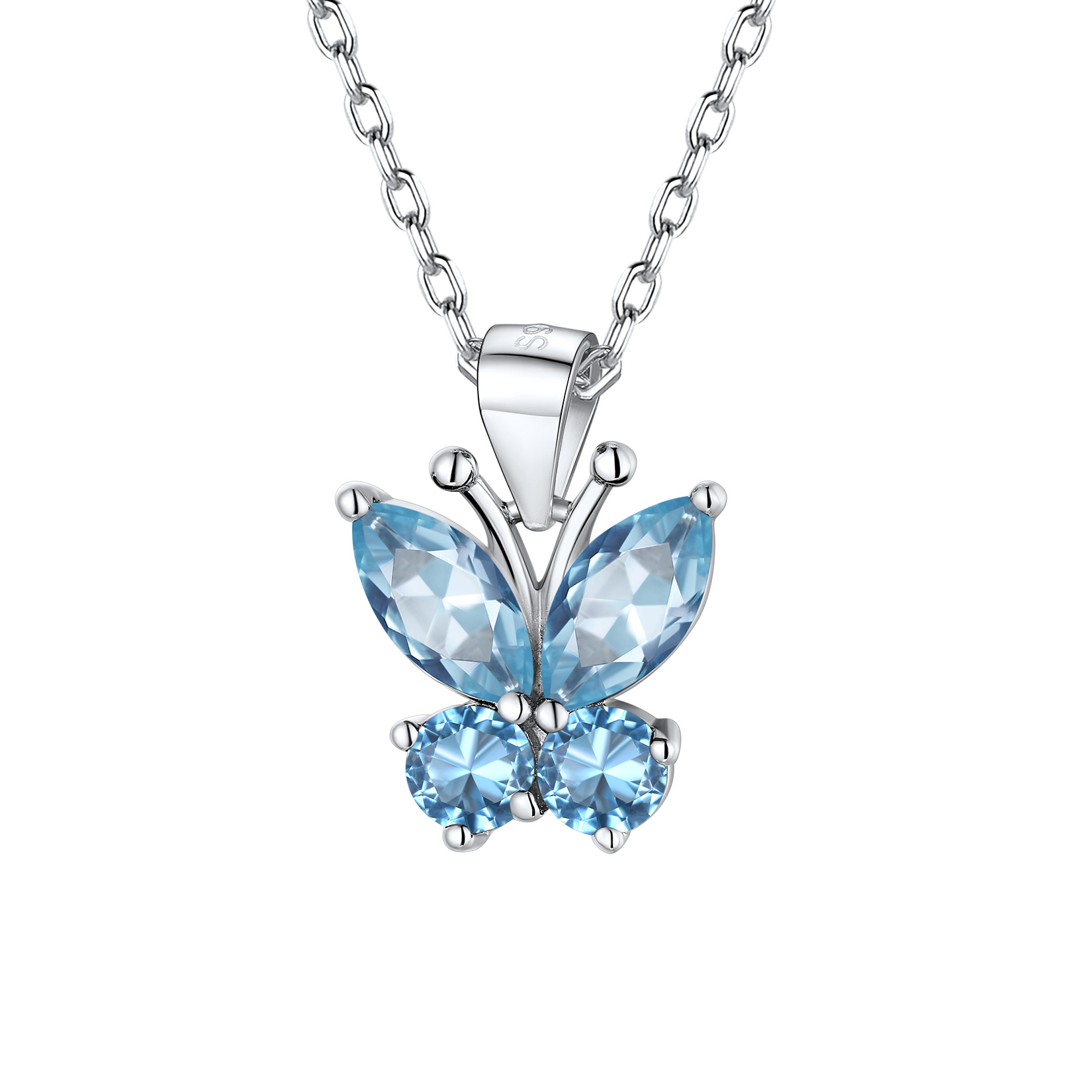Butterfly Pendant Birthstone Necklace in Aquamarine