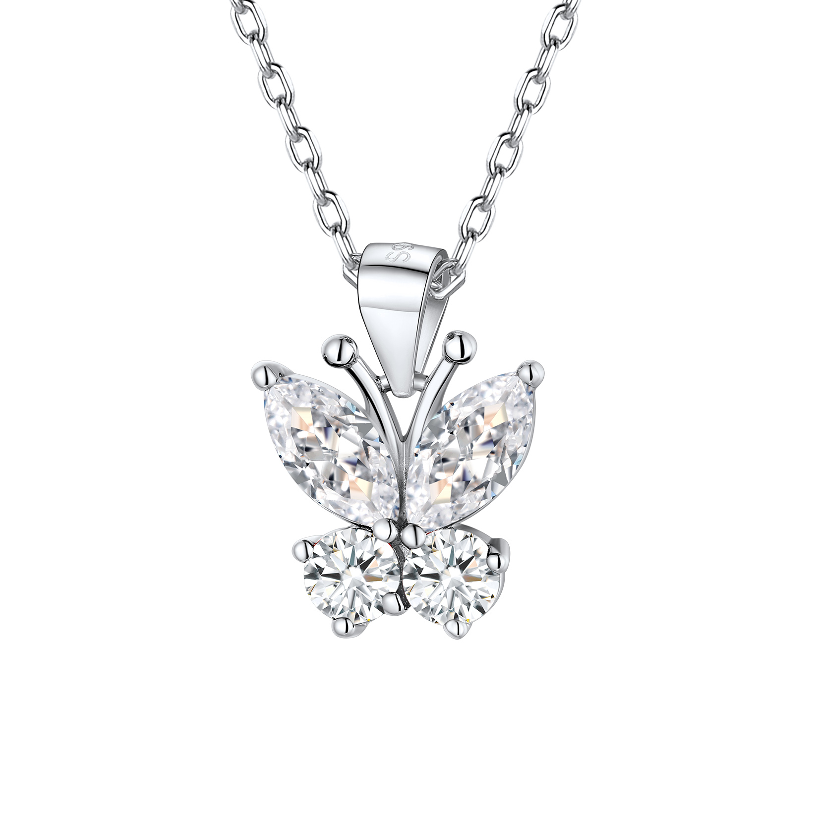Butterfly Pendant Birthstone Necklace in Diamond