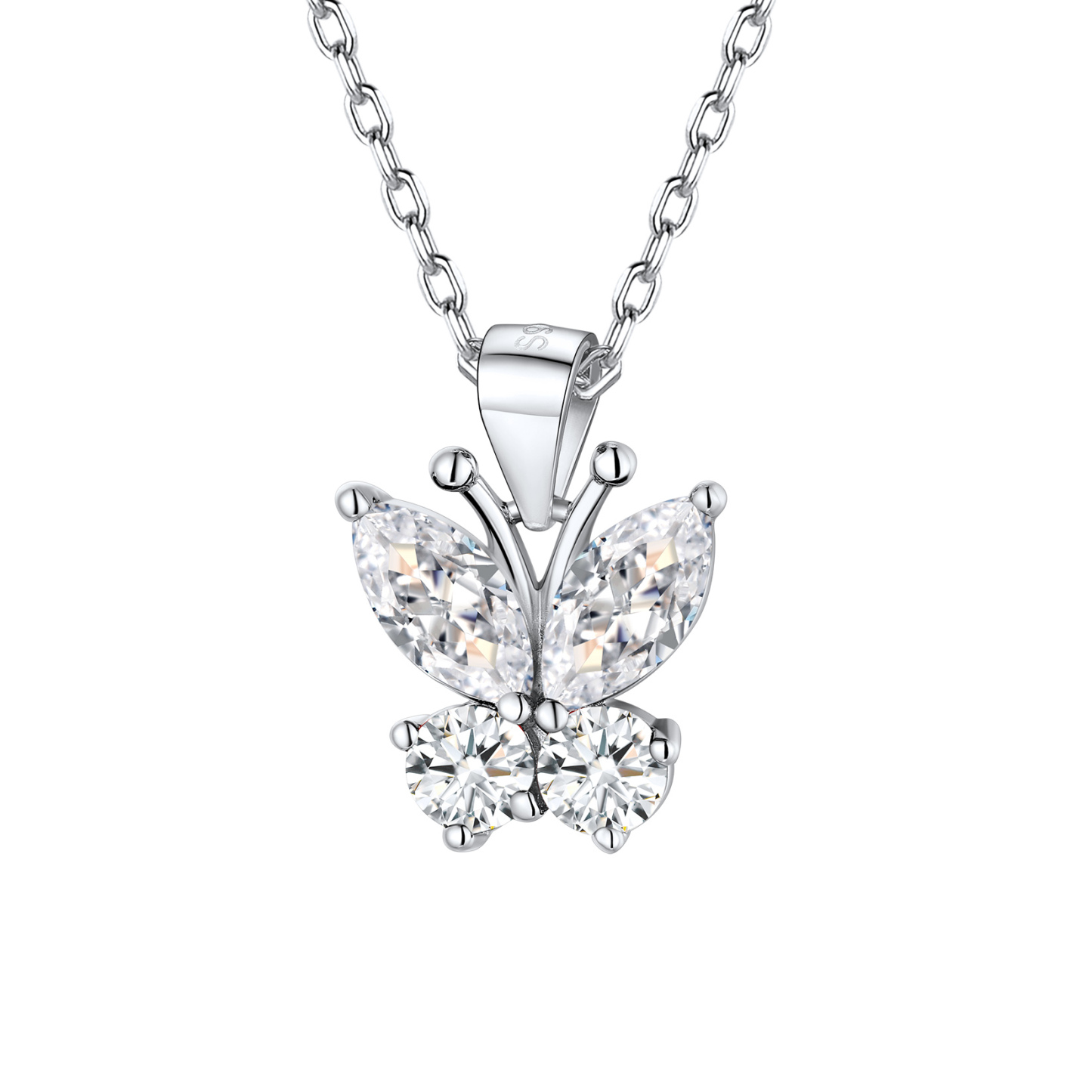 Butterfly Pendant Birthstone Necklace in Diamond