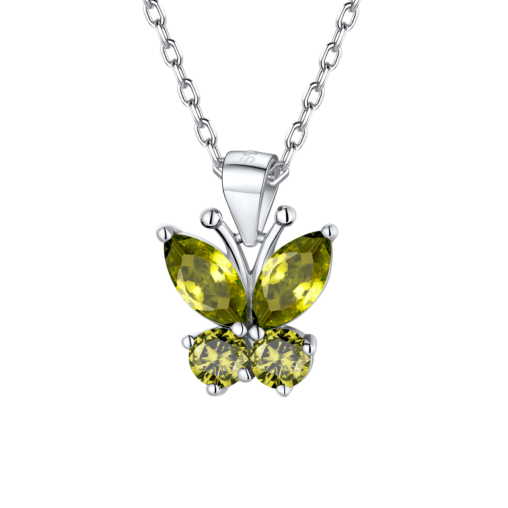 Butterfly Pendant Birthstone Necklace in Peridot