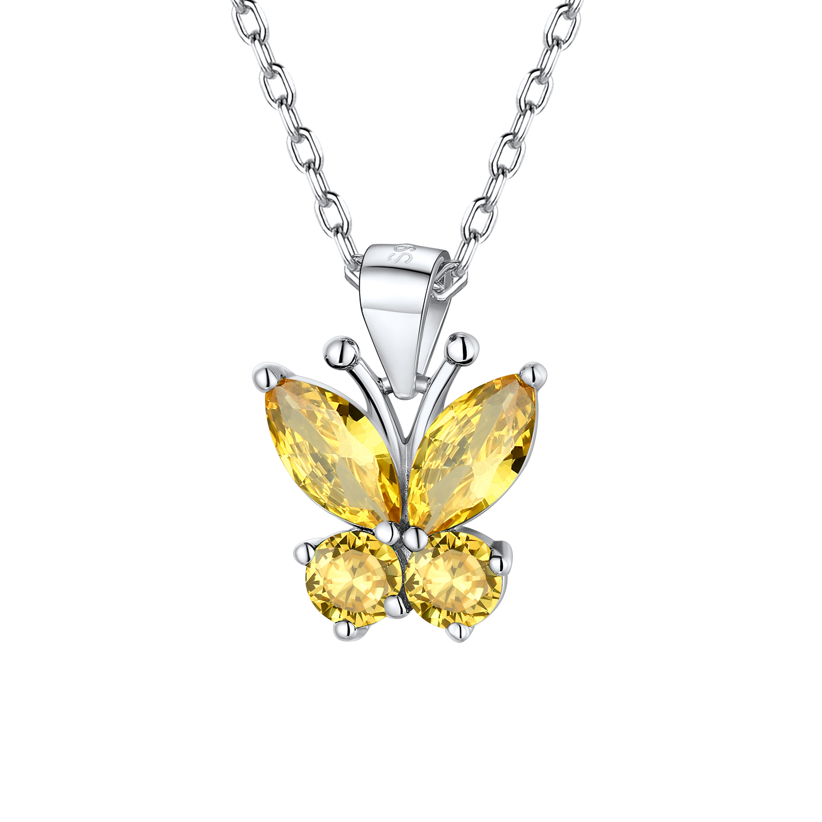 Butterfly Pendant Birthstone Necklace in Topaz