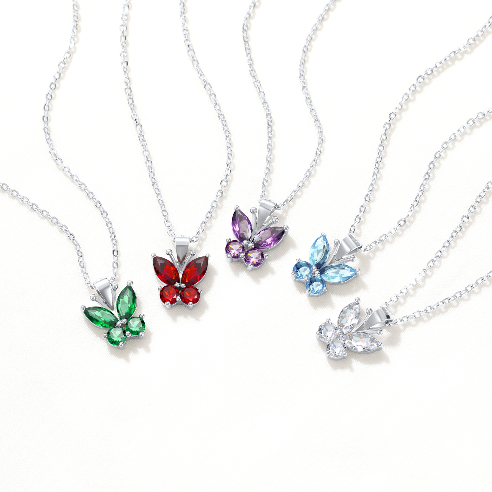 Butterfly Pendant with Birthstone Necklaces in Different Month Colors-02