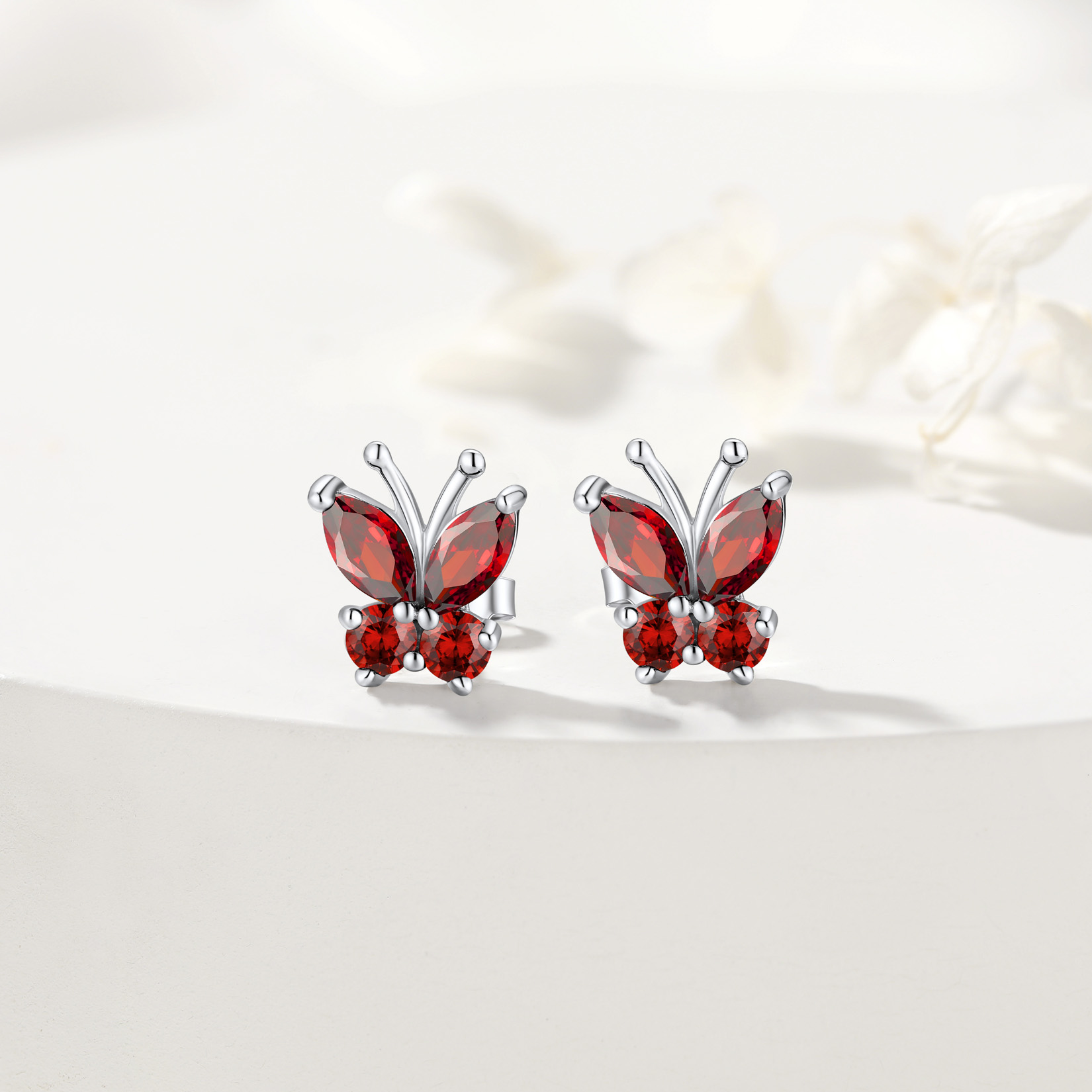 Butterfly Stud Earrings, Birthstone-01