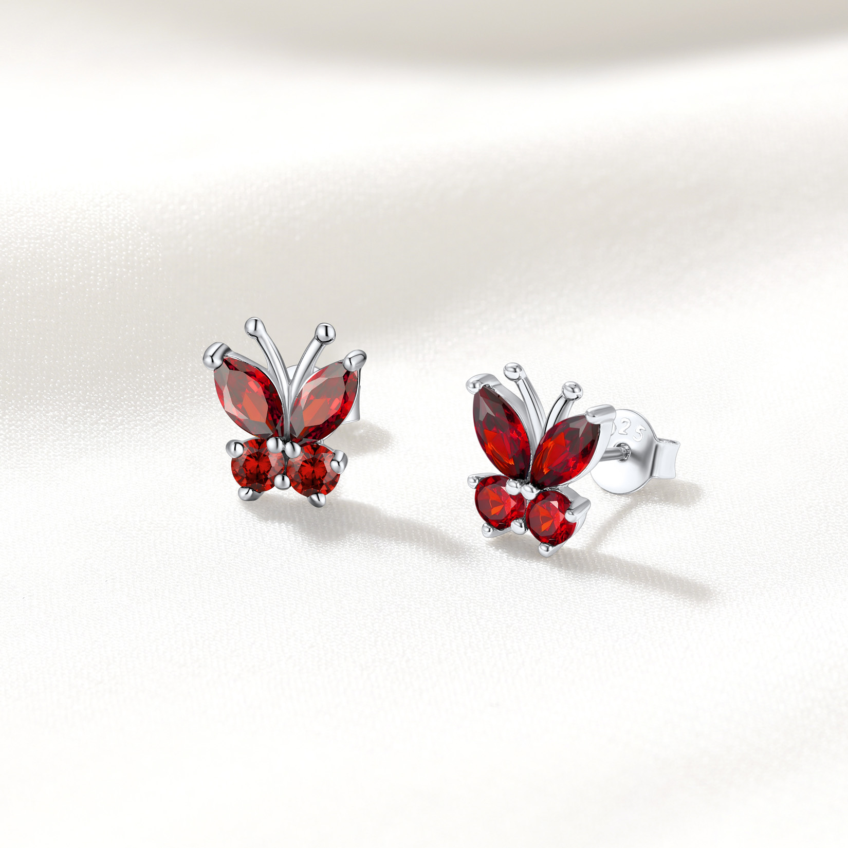 Butterfly Stud Earrings, Birthstone-02