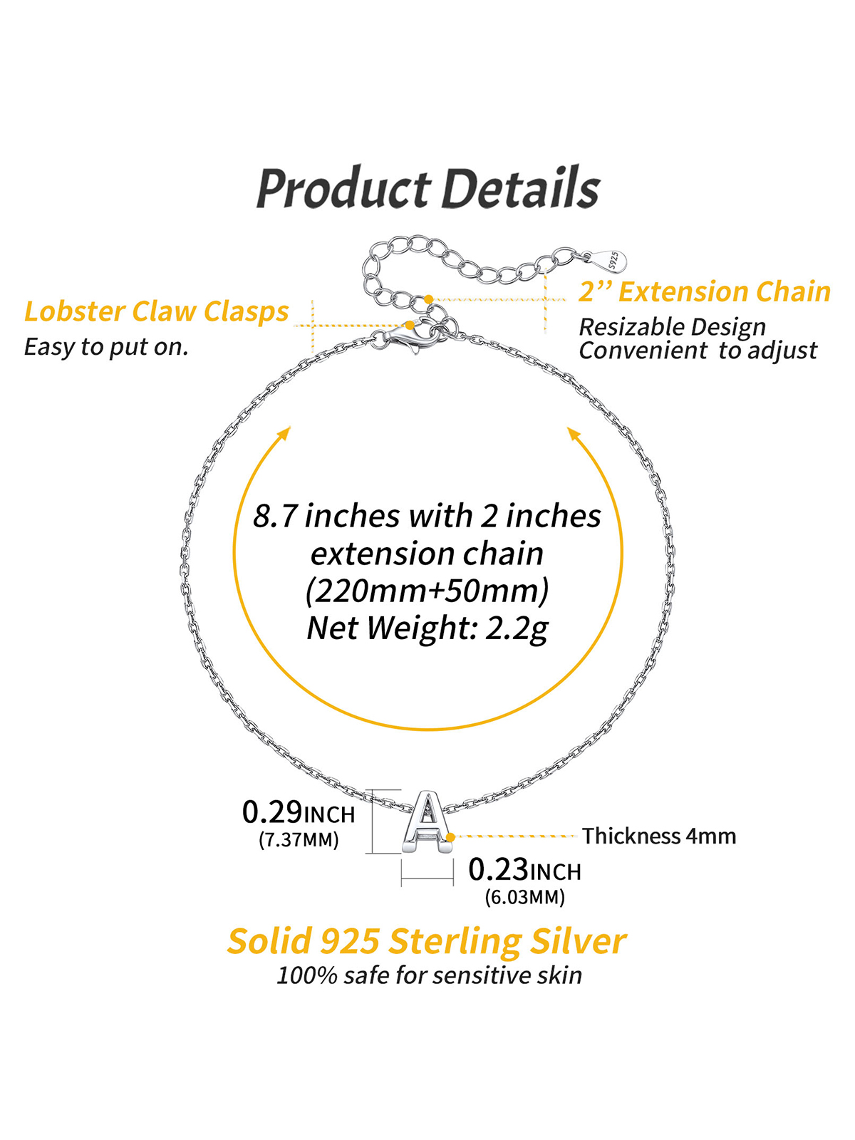 Initial Rolo Link Anklet in Silver