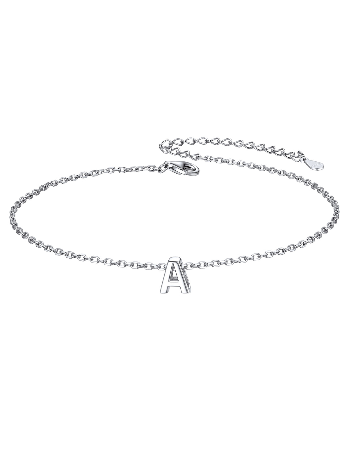 Initial Rolo Link Anklet in Silver