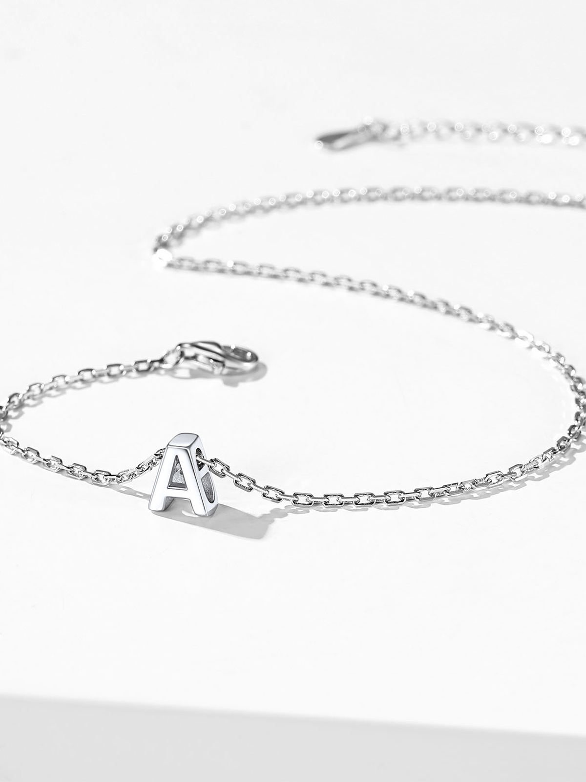 Initial Rolo Link Anklet in Silver