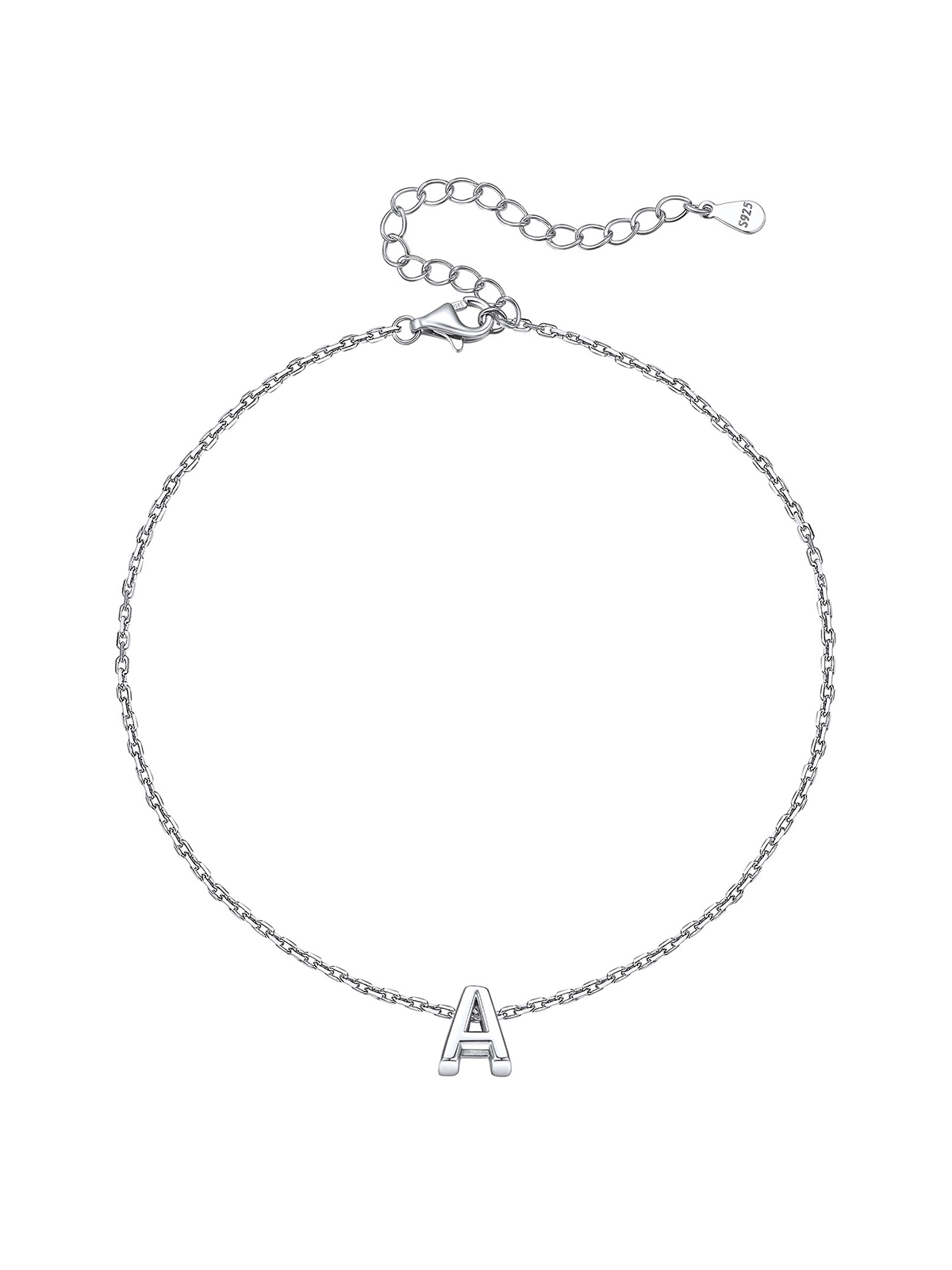 Initial Rolo Link Anklet in Silver