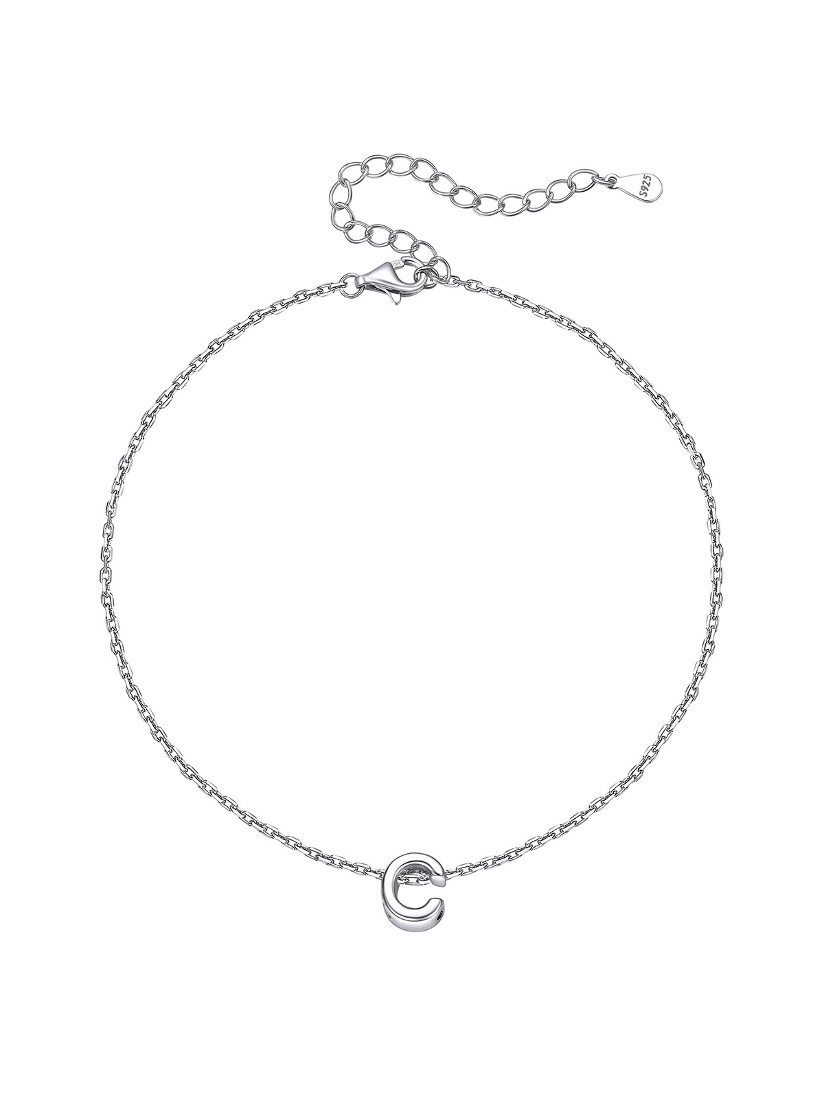 Initial Rolo Link Anklet in Silver
