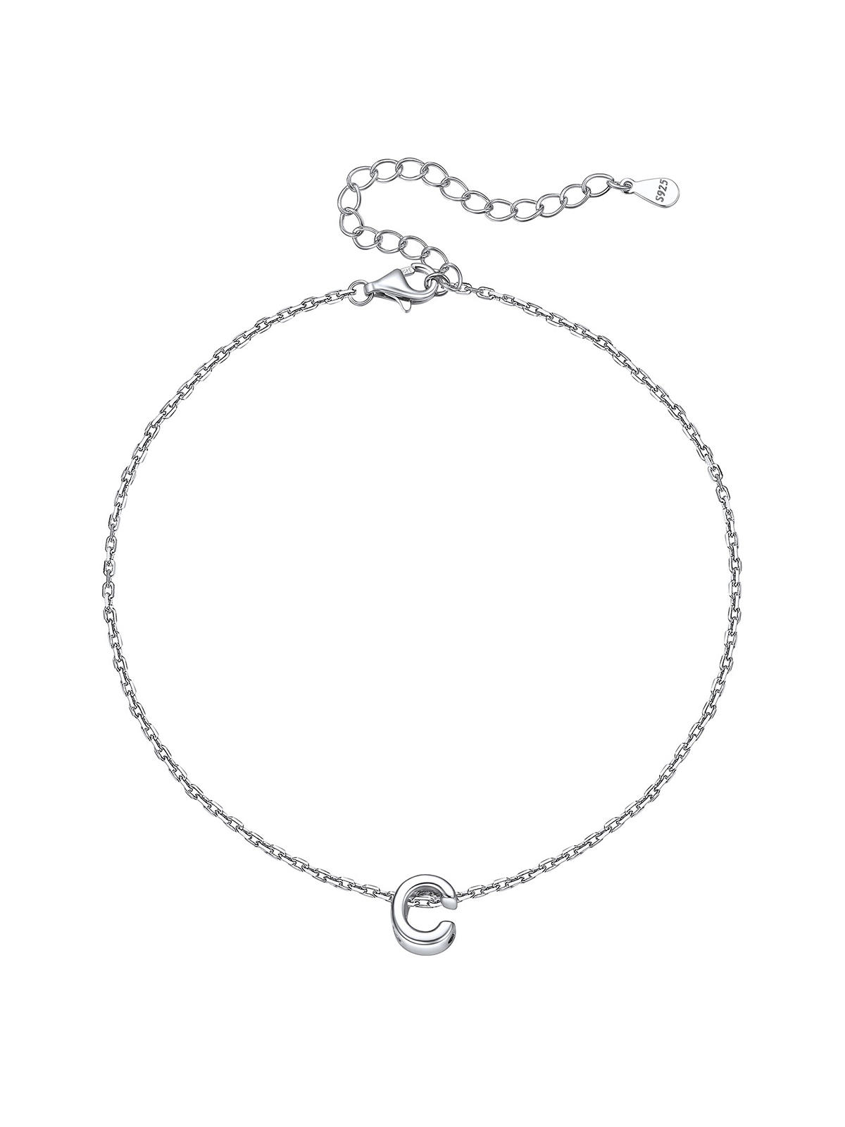Initial Rolo Link Anklet in Silver