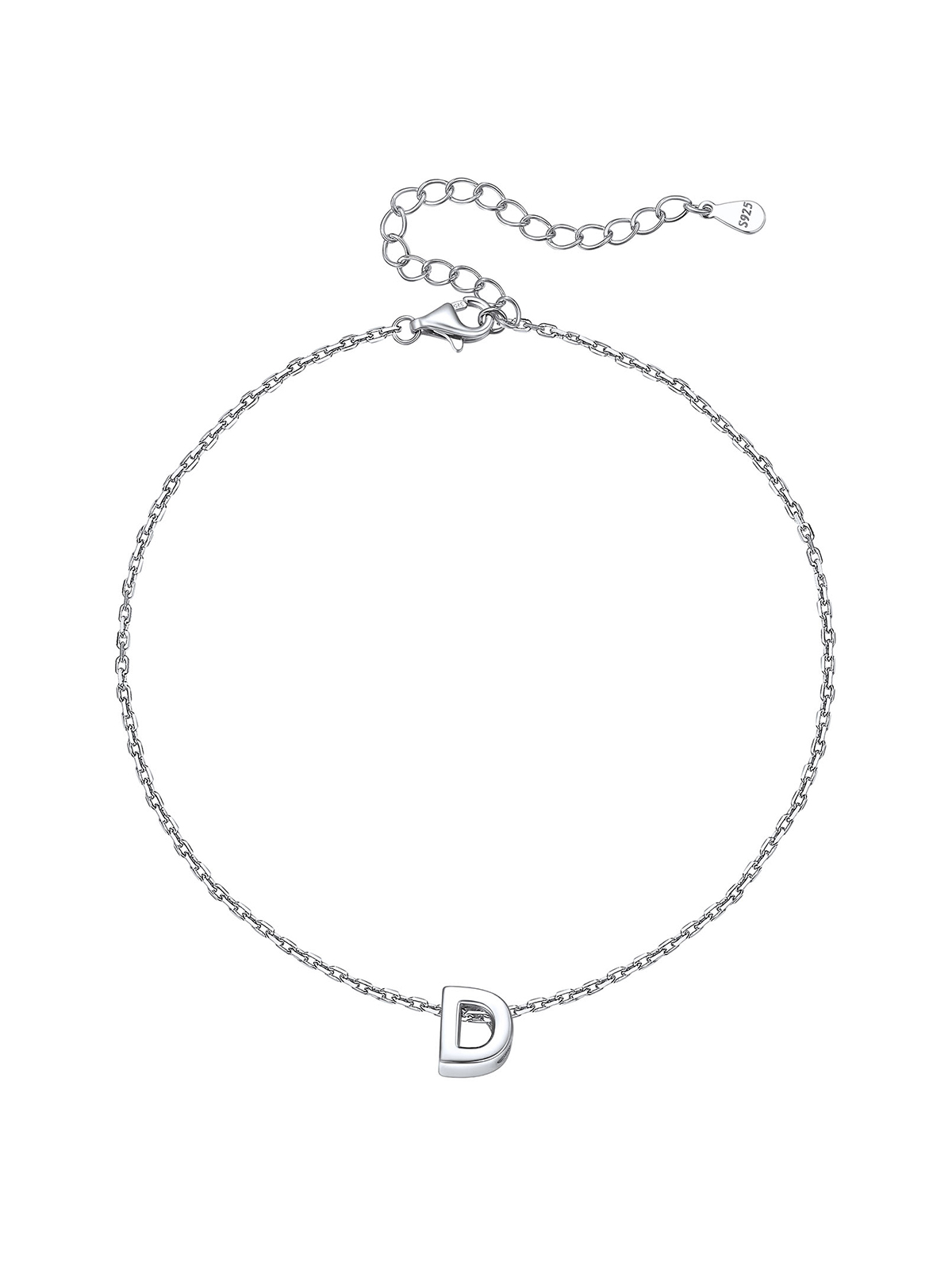 Initial Rolo Link Anklet in Silver