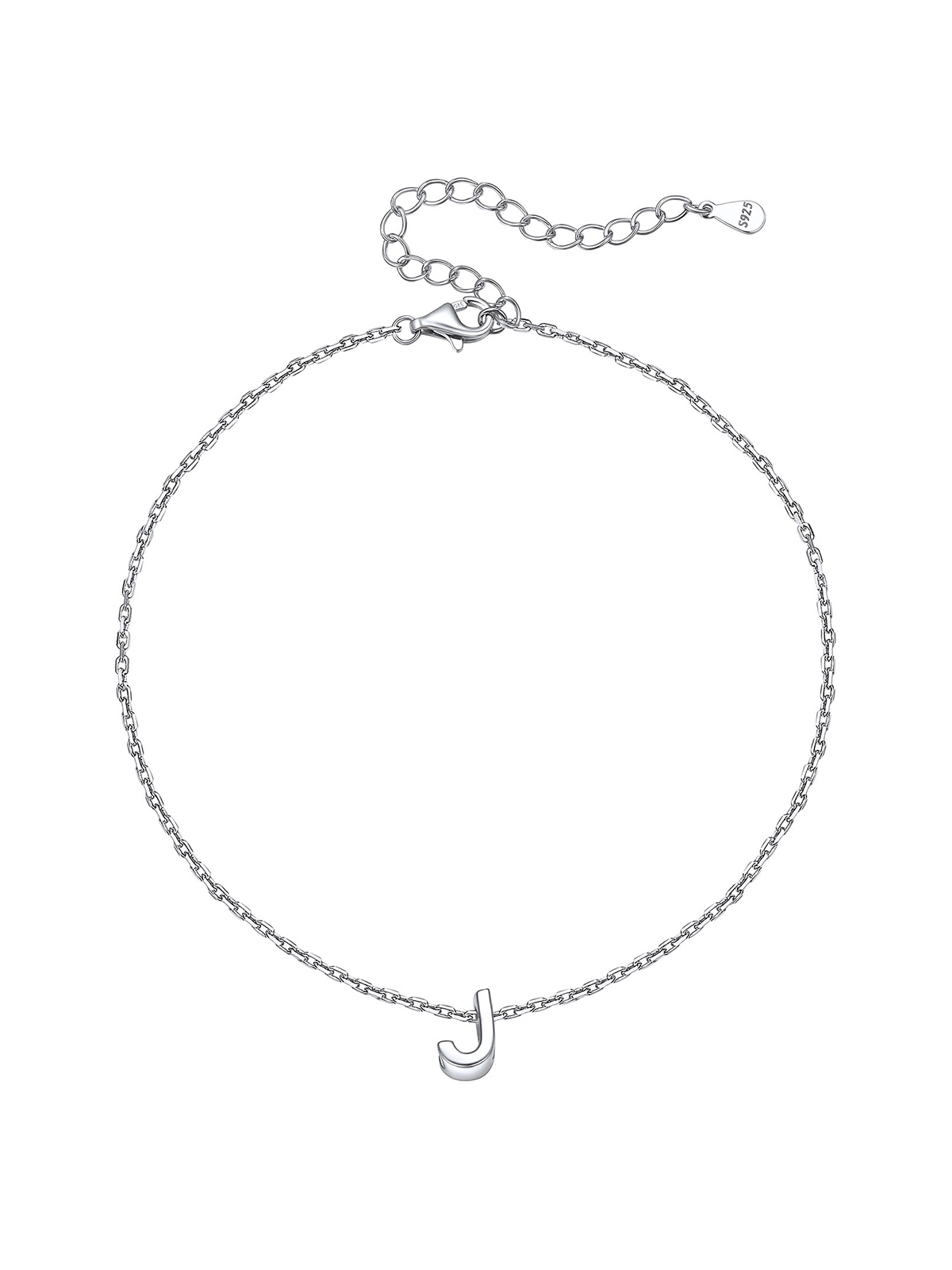 Initial Rolo Link Anklet in Silver