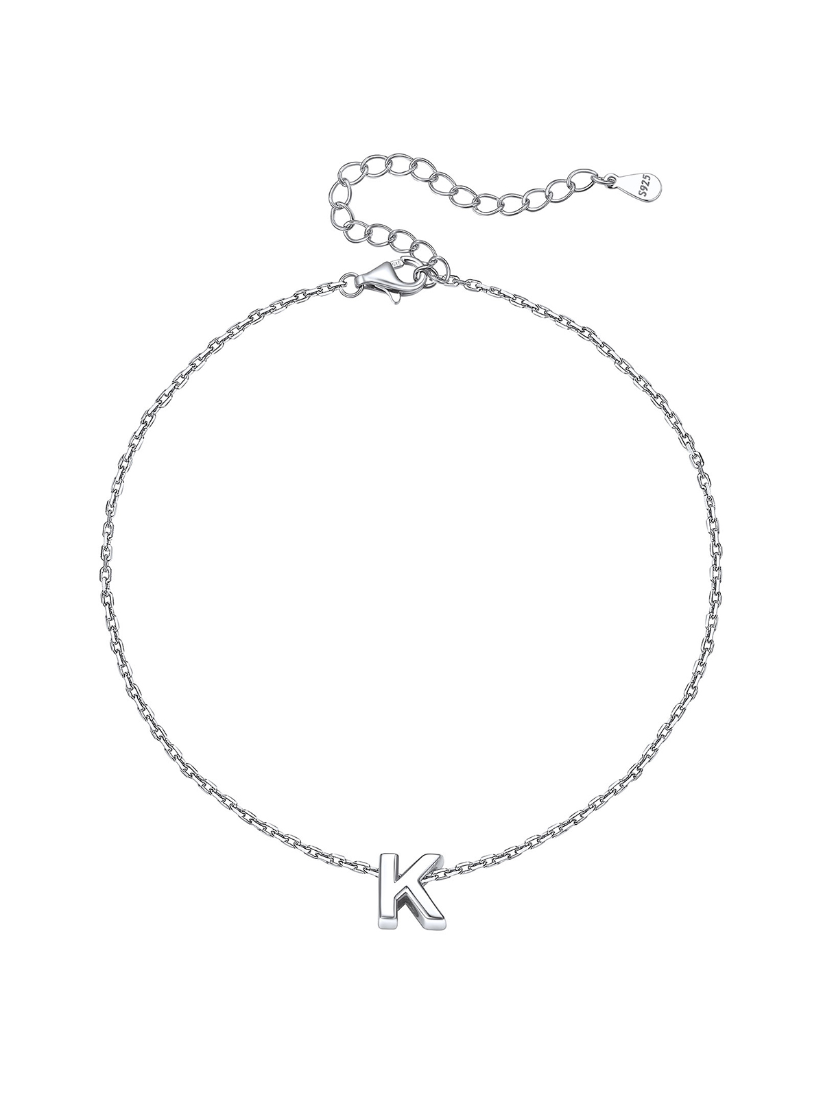 Initial Rolo Link Anklet in Silver