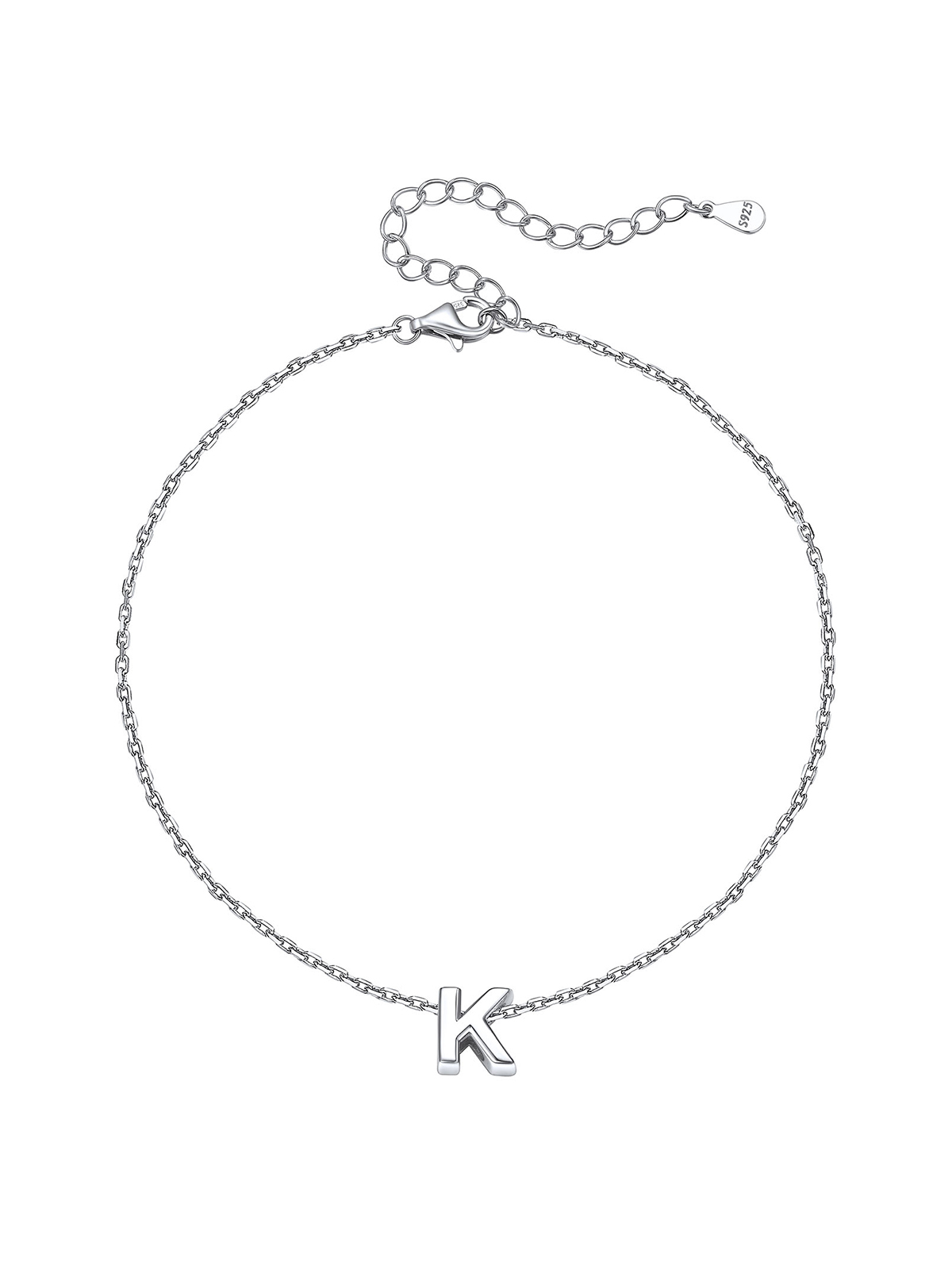 Initial Rolo Link Anklet in Silver