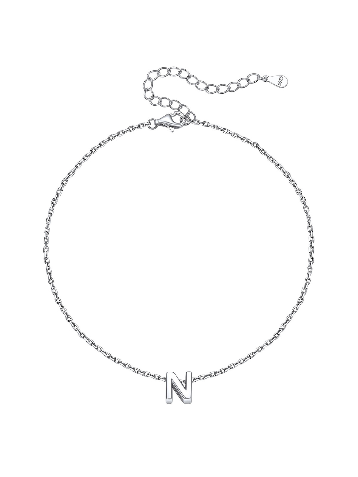 Initial Rolo Link Anklet in Silver