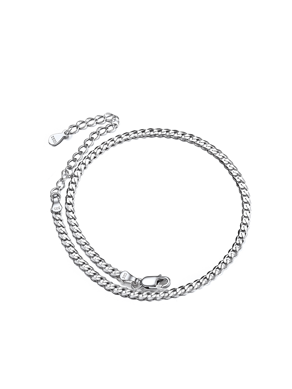 3mm Thick Cuban Chain Anklet in Silver