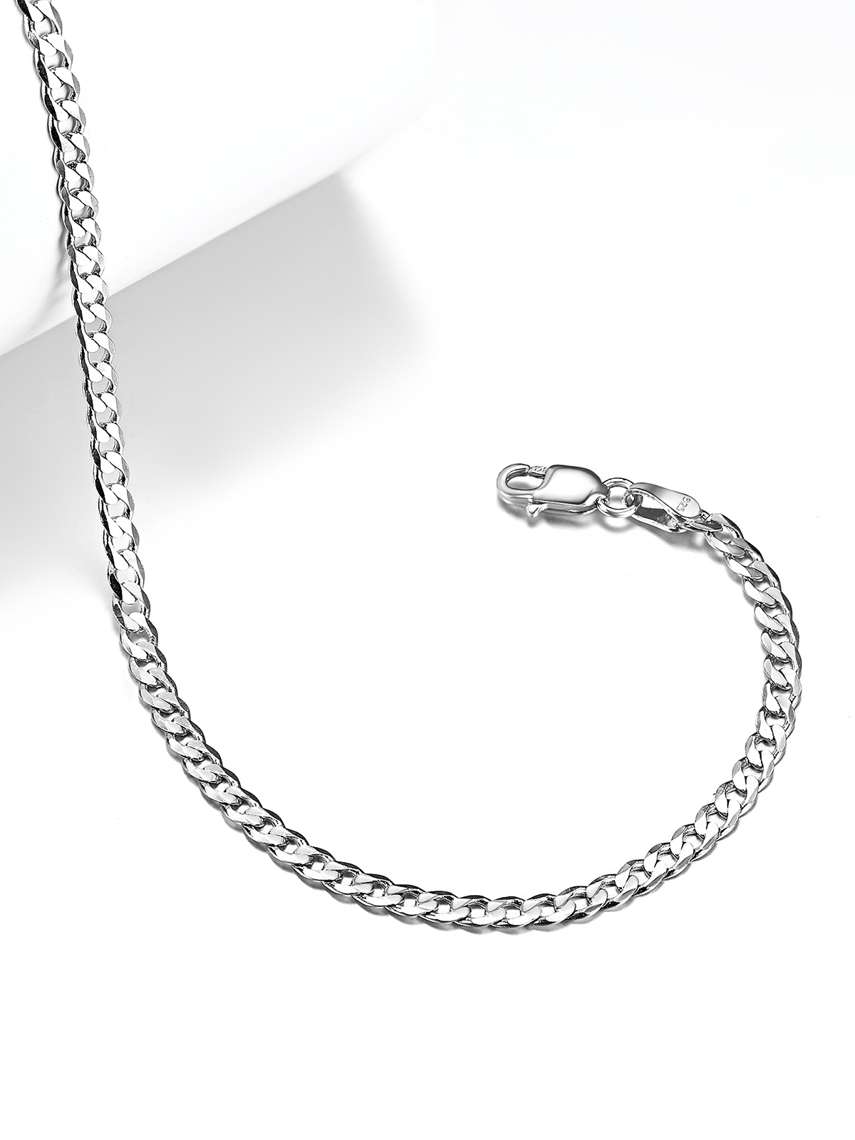 3mm Thick Cuban Chain Anklet in Silver