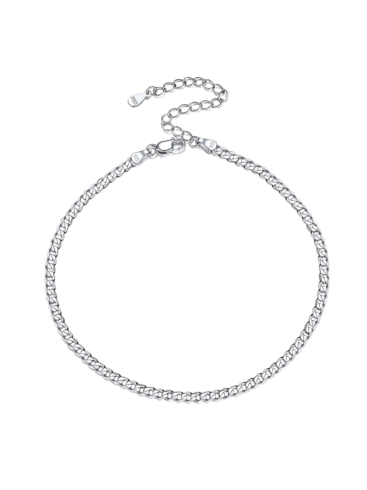 3mm Thick Cuban Chain Anklet in Silver