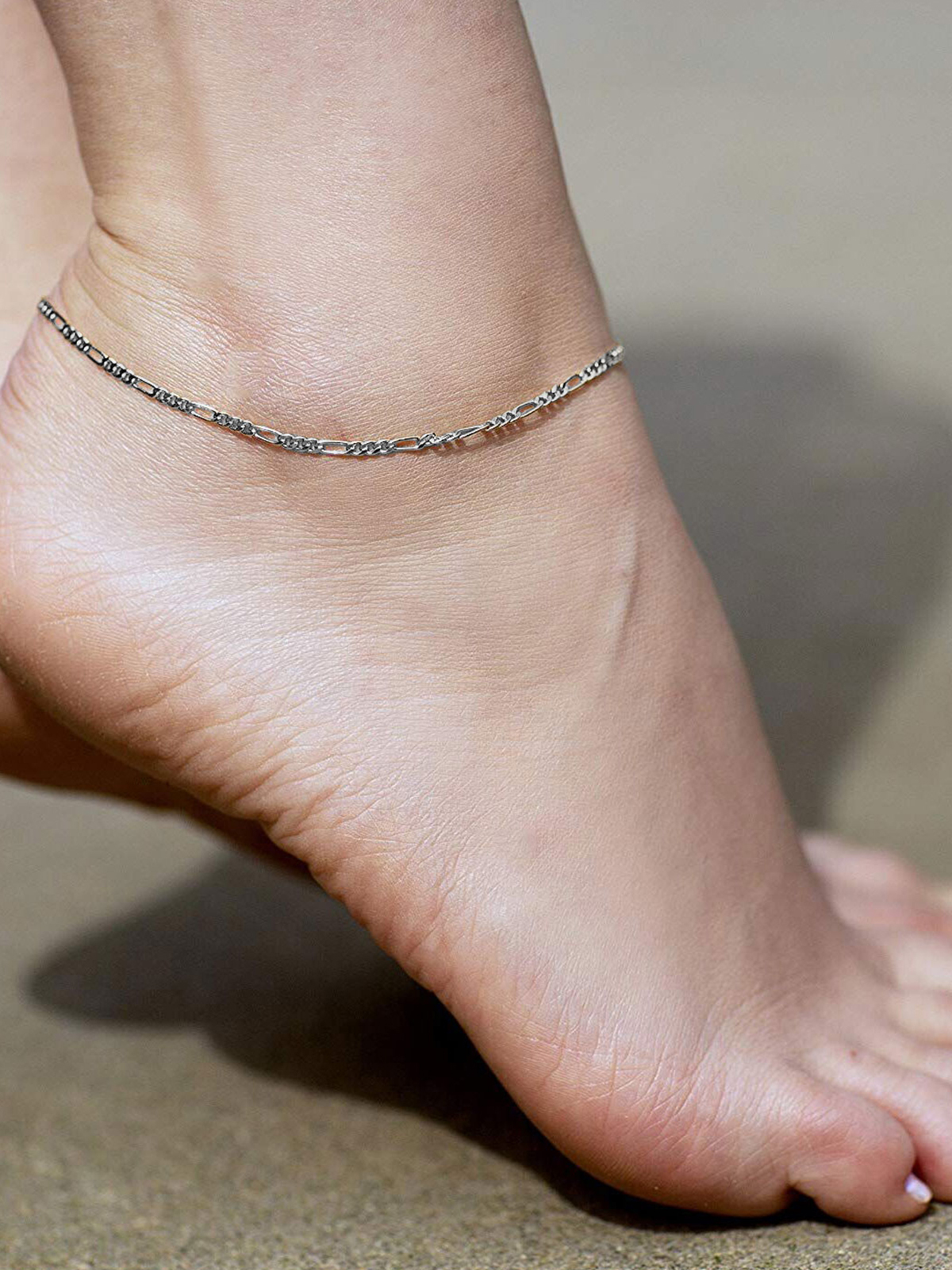 3mm Thick Figaro Chain Anklet in Silver