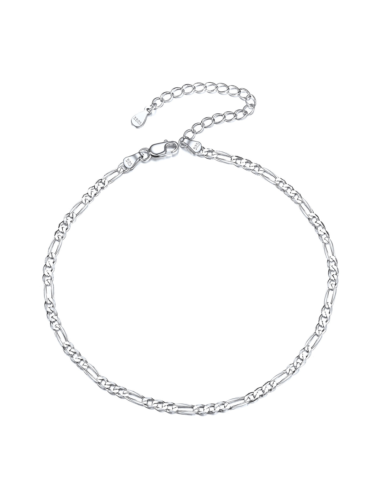 3mm Thick Figaro Chain Anklet in Silver